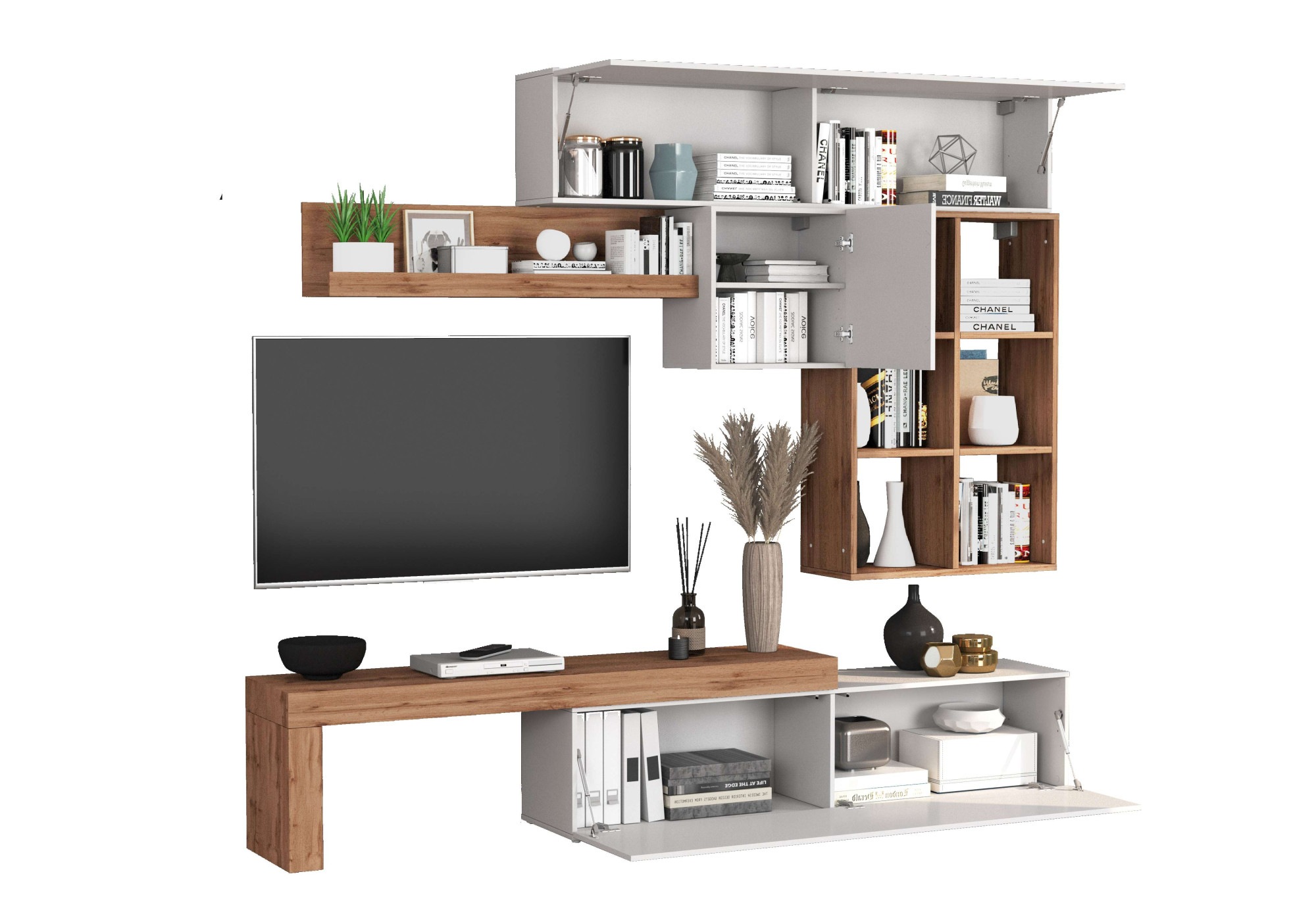 INOSIGN Wohnwand »Chronos Wohnwand, Medienwand, 5-er set«, (Set, 5 St.), ca. 270 cm mit Hängeschränke, Würfel, Regal, Lowboard, Made in Italy