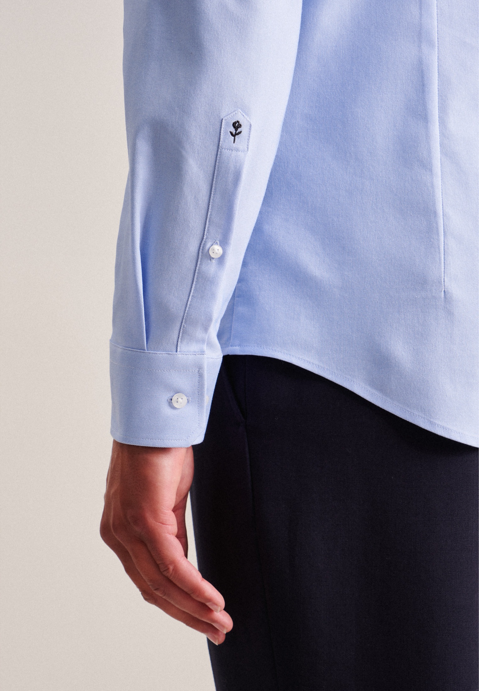 Businesshemd SEIDENSTICKER "Schwarze Rose", Herren, Gr. XL (44), normale Ärmellängen, blau, 60% Baumwolle, 35% Polyester, 5% Elasthan, unifarben, slim fit, 2-Knopf-Manschette, Hemden, Slim 1/1 Kentkragen Uni 3