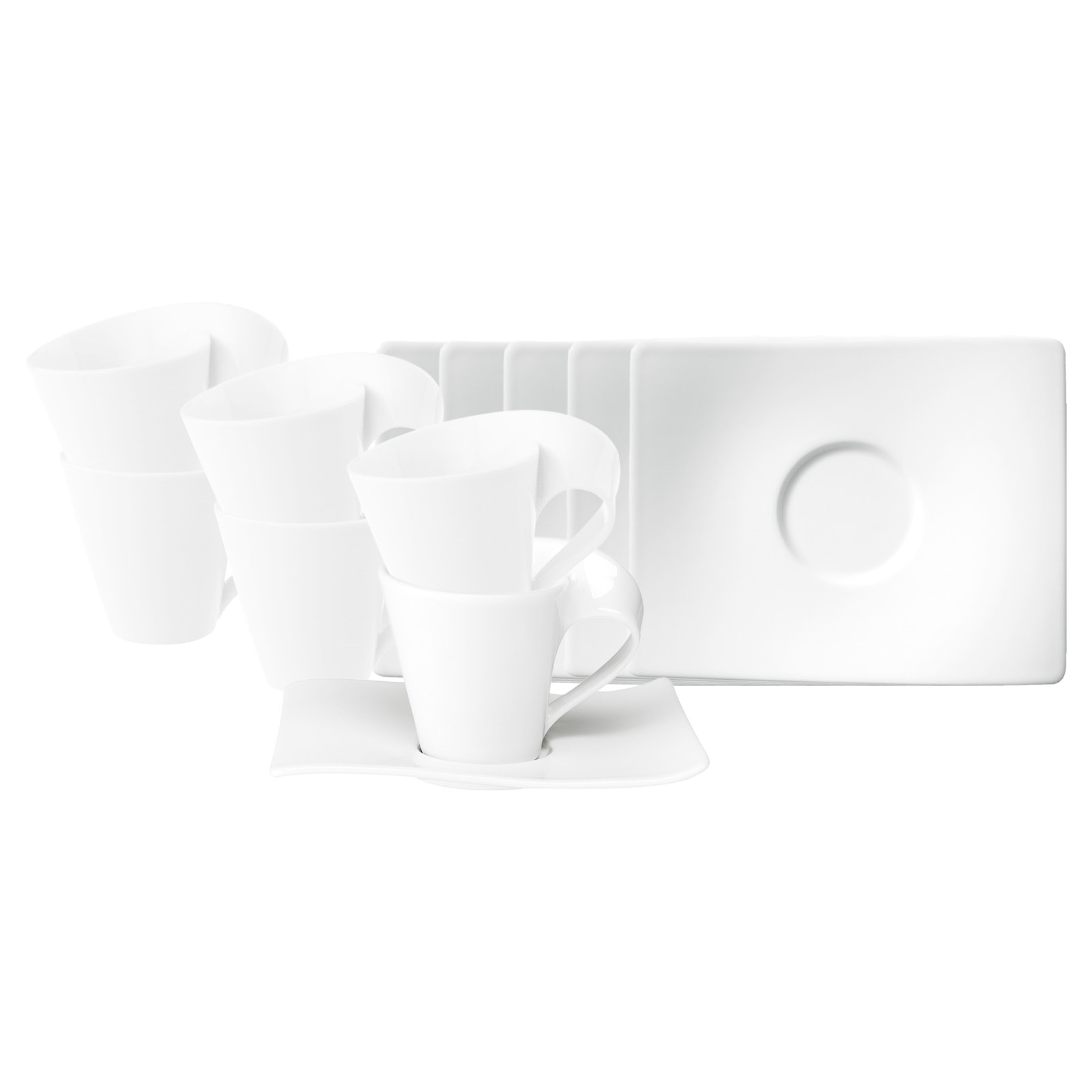 Villeroy & Boch Tasse "Kaffeetassen mit Untertassen NewWave 200 ml 6er Set weiß" Spülmaschinengeeignet, Mikrowellengeeignet