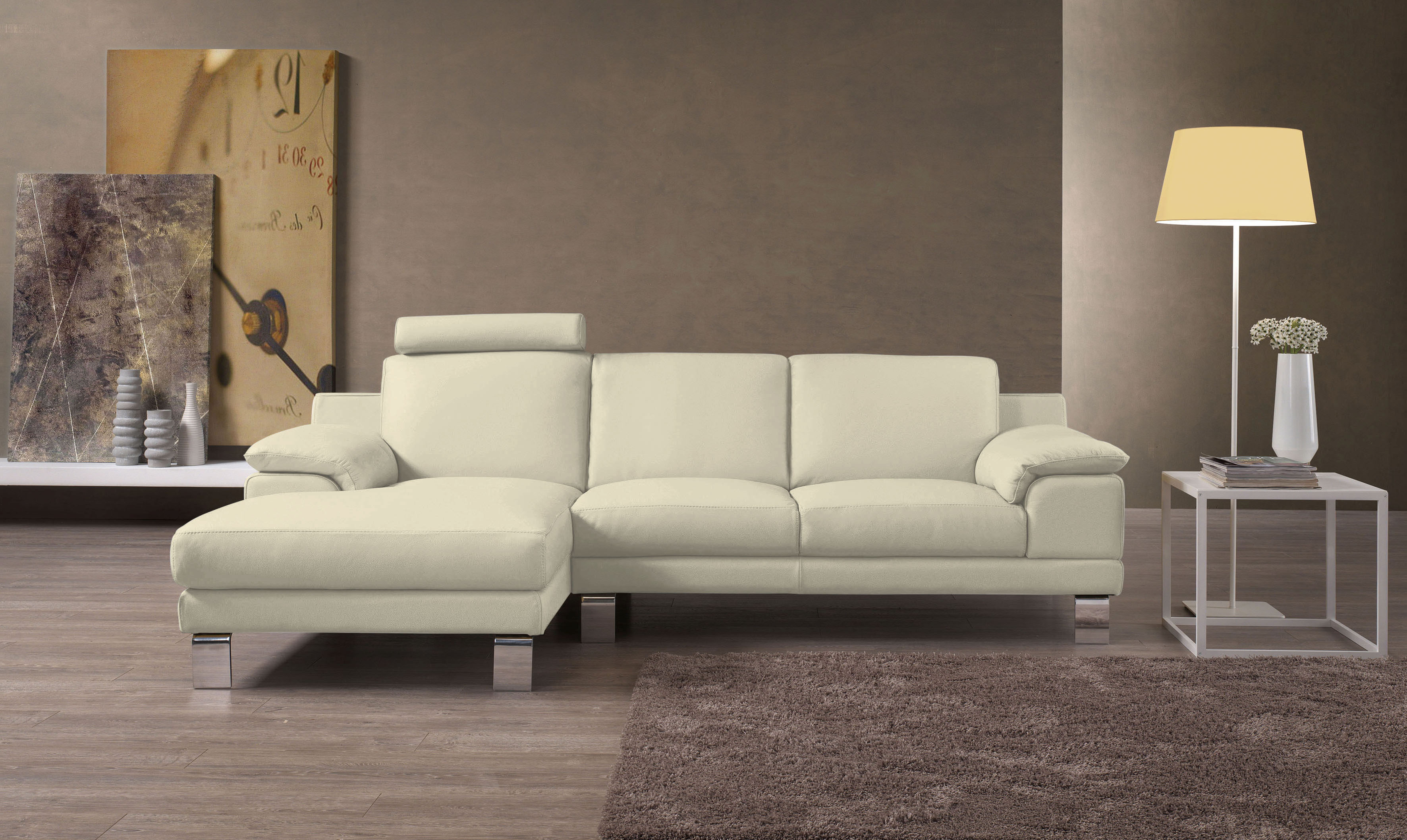 Egoitaliano Ecksofa "Shakira, Design & Sitzkomfort auf hohem Niveau, Breite 236cm, L-Form" mit Recamiere, L-Form, edle Füße