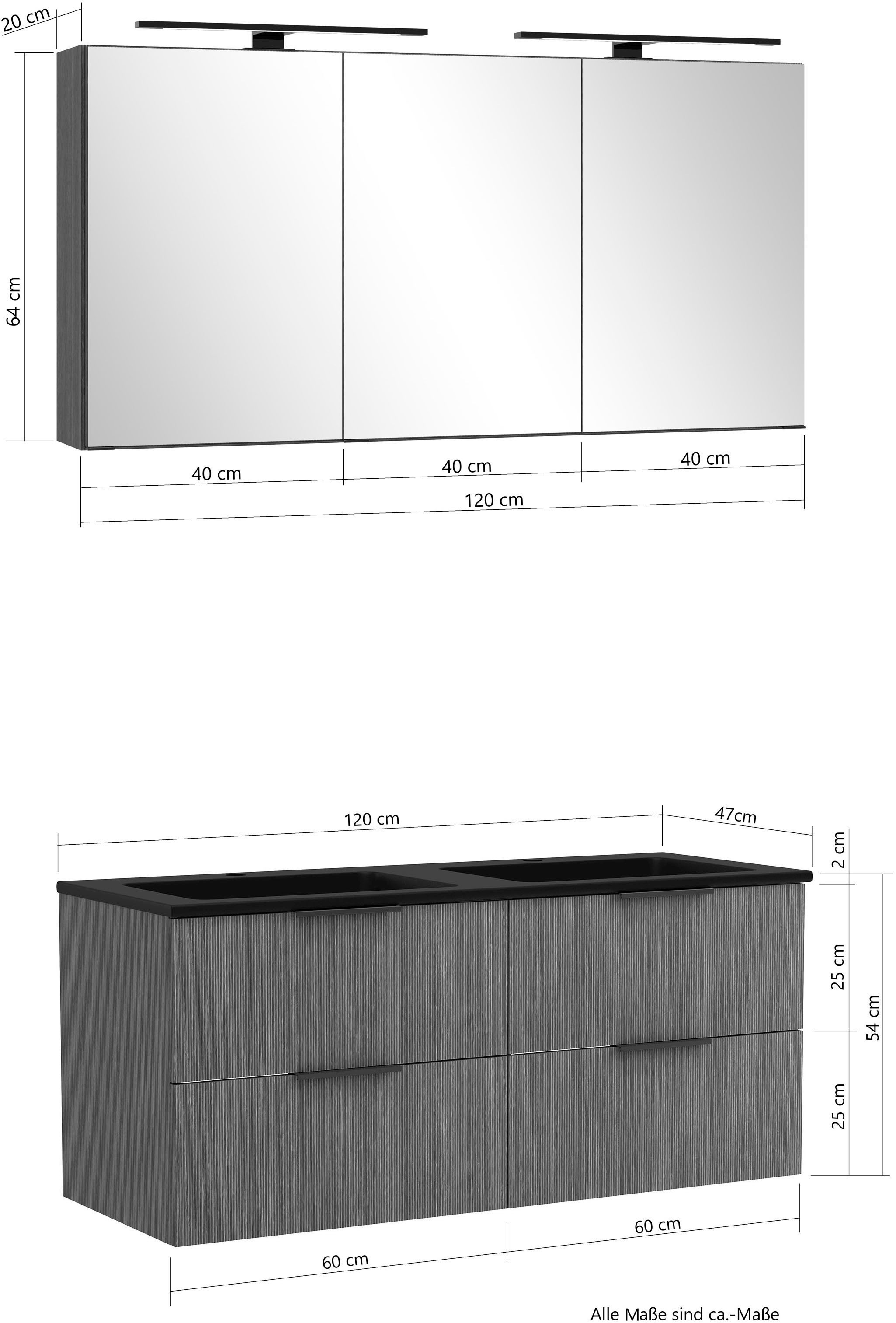 welltime Badmöbel-Set »Welltime, York Waschtisch-Set 120 cm, weißes oder schwarzes Becken«
