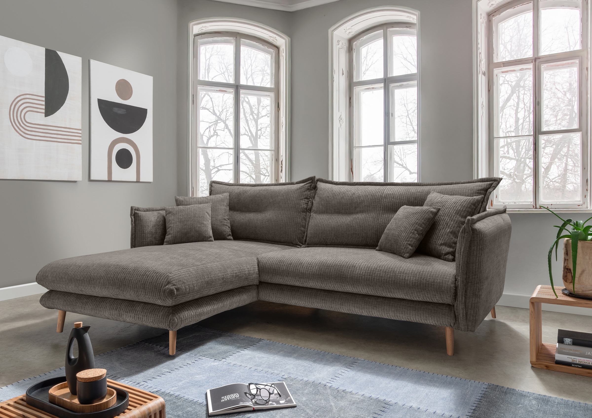 Home affaire Ecksofa "Levke, 255 x 180 cm, modern und bequem" zwei verschiedene Fußfarben wählbar