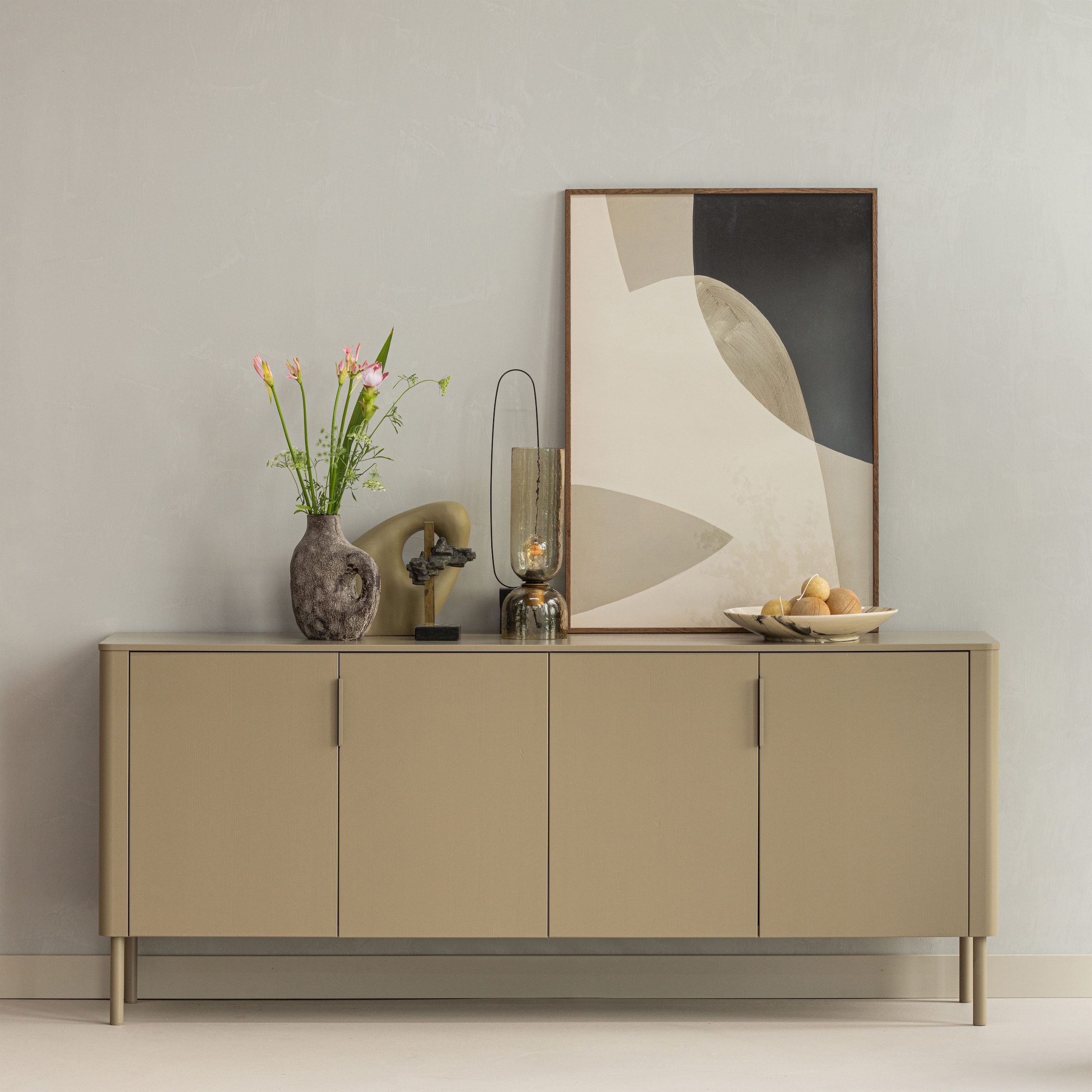 WOOOD Sideboard "Gunnar mit FSC-Mix Massivkiefer subtile Griffmulden 201 x 44 x 85 cm" Tragkraft 20 kg pro Einlegeboden, wasserbasierter Schutzlack