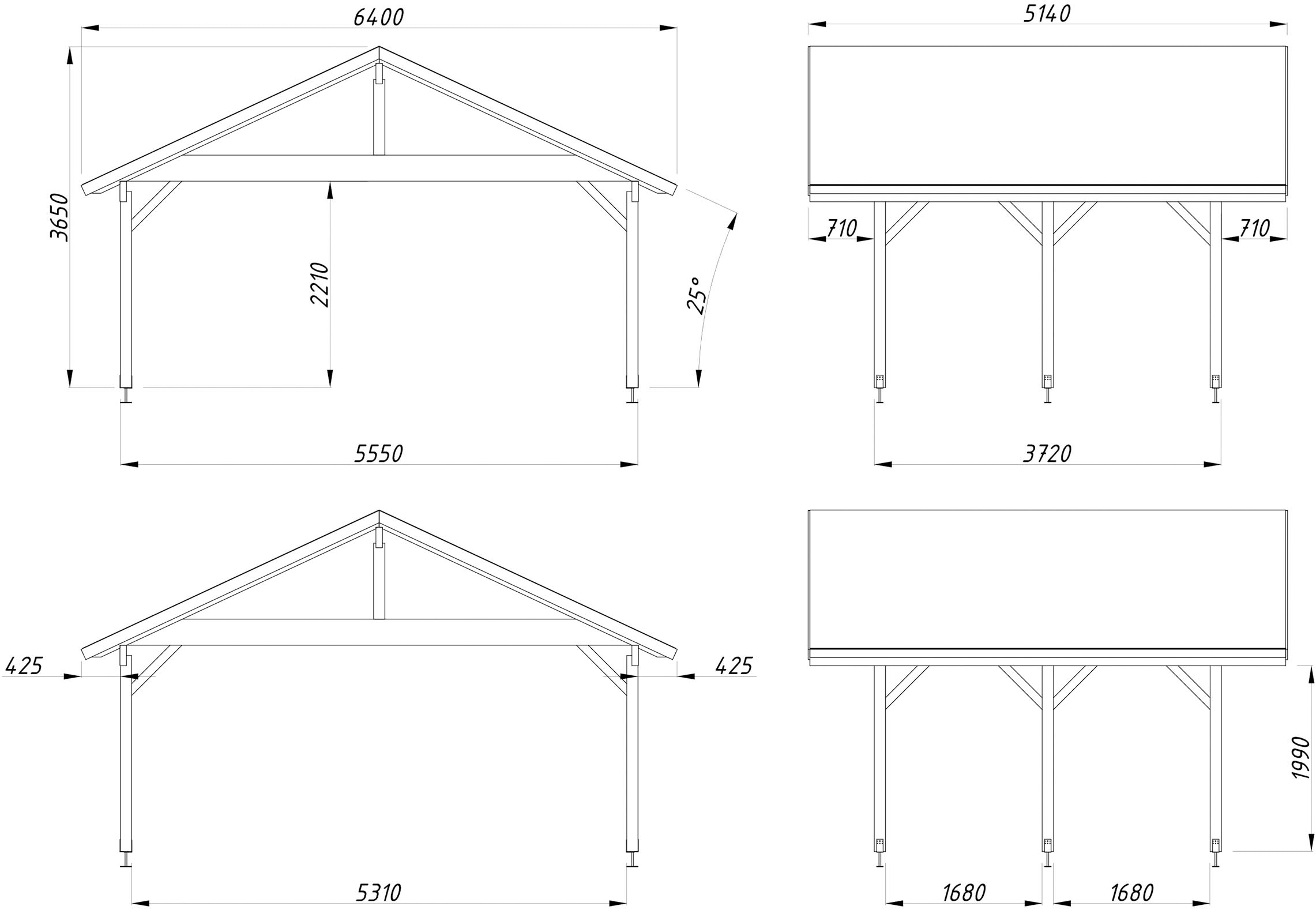 Palmako Doppelcarport »Robert« Massivholz 531 cm weiß/weiß