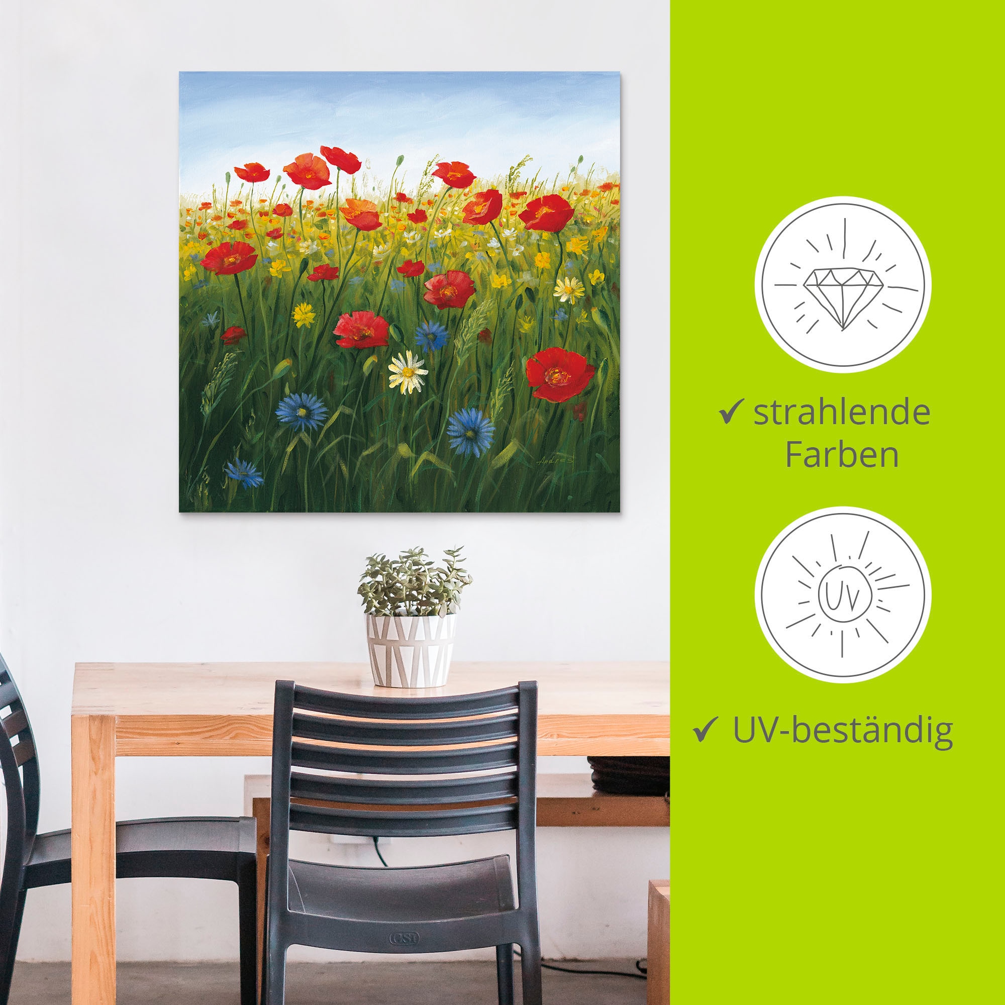 Artland Wandbild »Mohnblumen Landschaft I« Blumenwiese 1 Stk. tlg. als Alubild, Leinwandbild in verschied. Größen