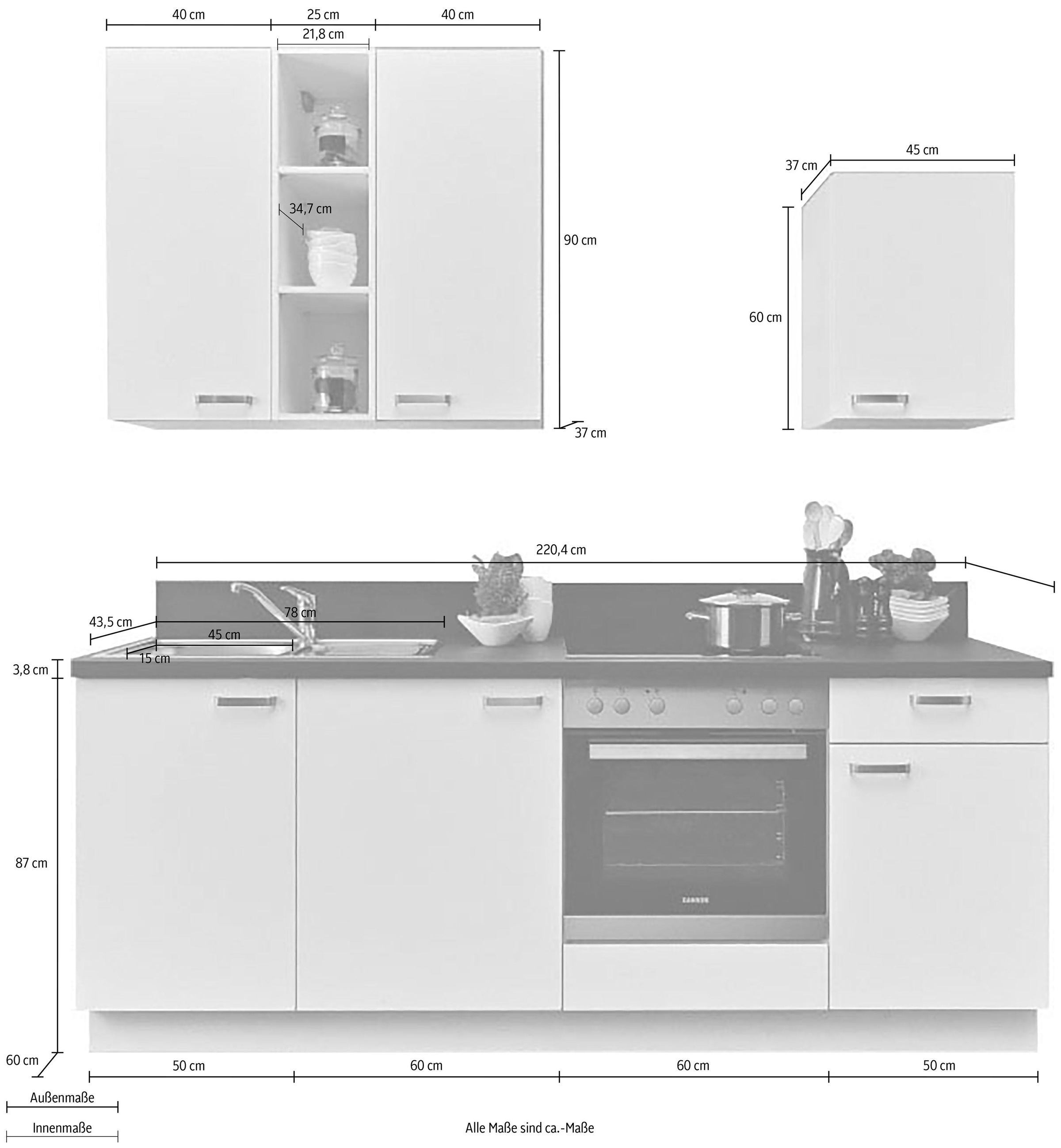 KOCHSTATION Küchenzeile »"KS-Bari"«, mit Soft-Close-Funktion und Vollauszug, vormontiert, Breite 220 cm, inkl. E-Geräte
