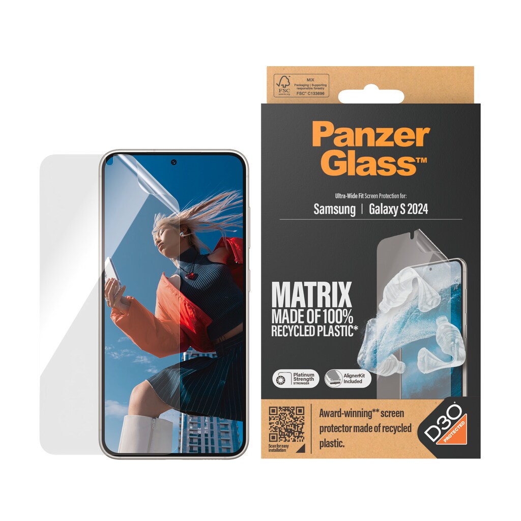 PanzerGlass Displayschutzfolie »Matrix Ultra Wide Fit Screen Protector«, für Samsung Galaxy S24, Displayschutz, stoßfest, kratzbeständig