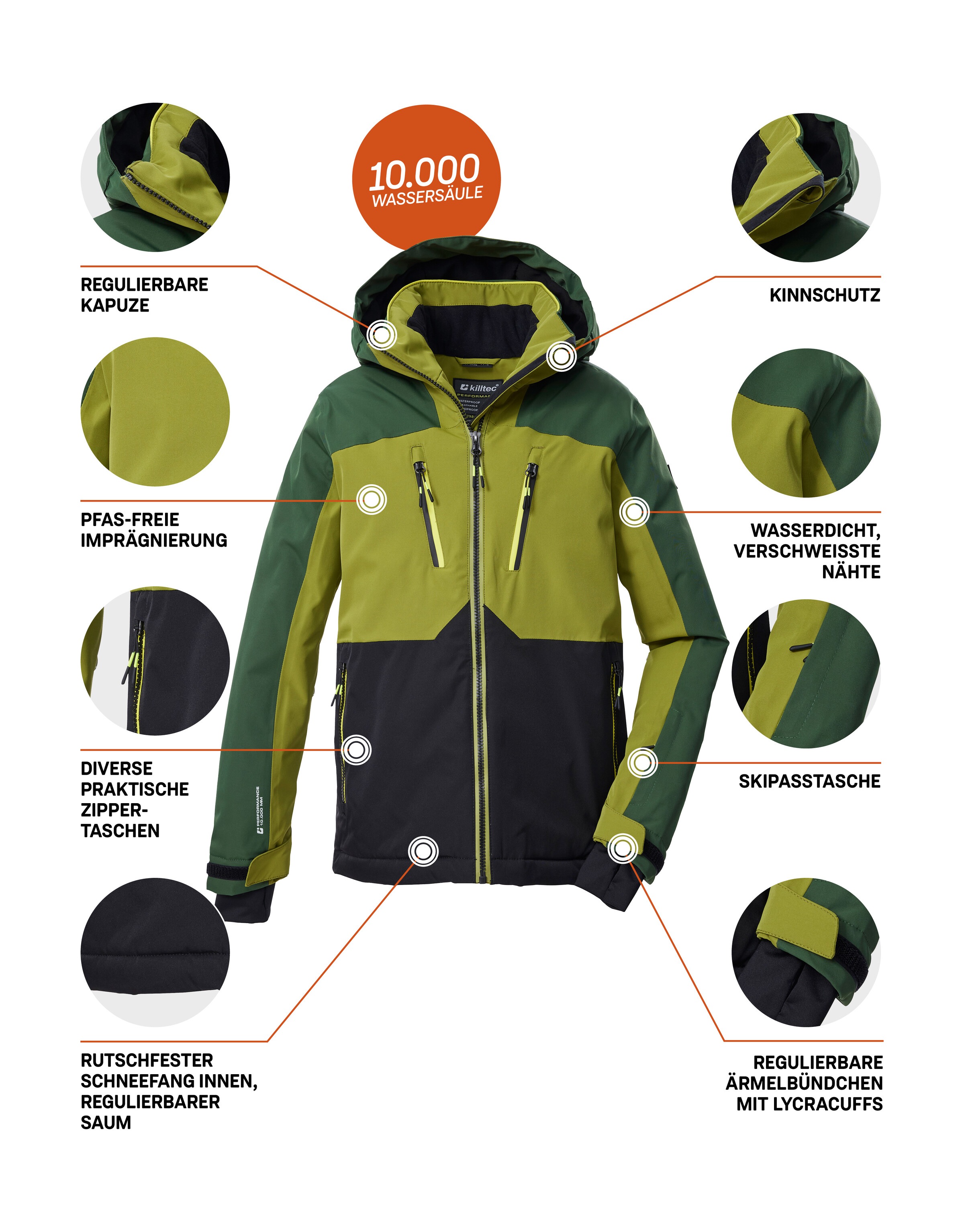 Killtec Skijacke »KSW 190 BYS SKI JCKT«, Killtec Kids Skijacke: wasserdicht, atmungsaktiv, Colourblock Design
