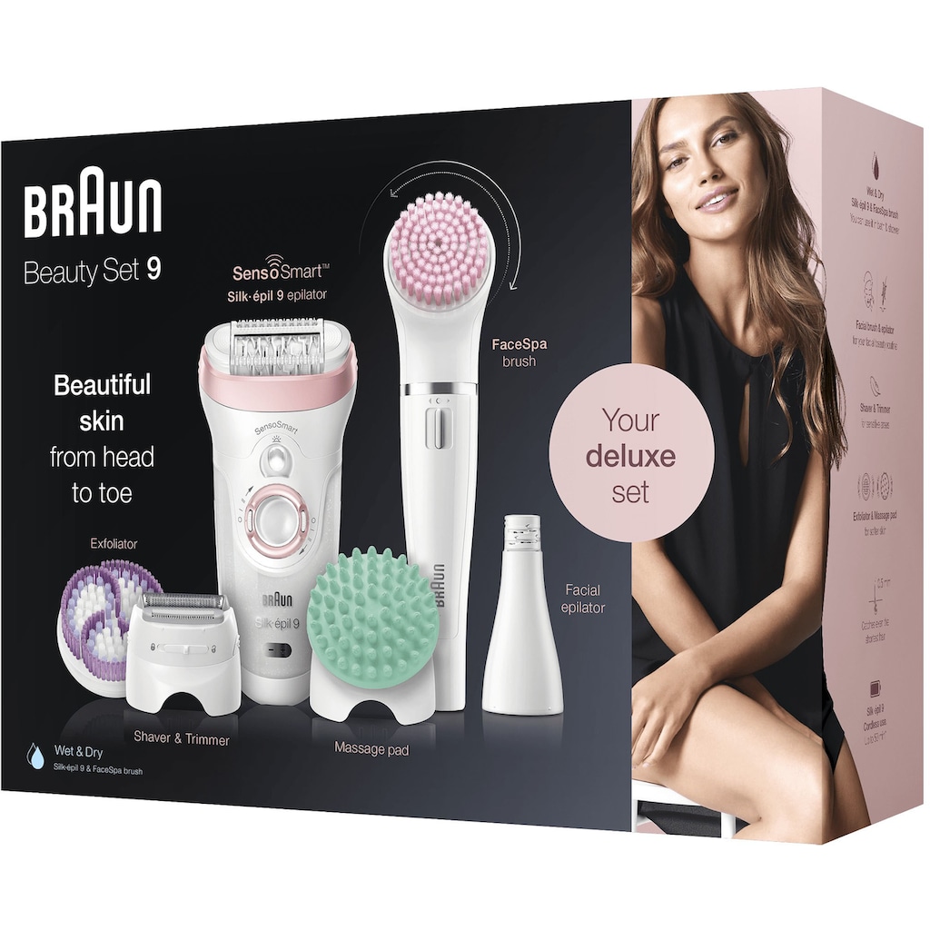 Braun Epilierer »Silk-épil Deluxe Beauty-Set 9-995 Deluxe«, 9-in-1 Kabellose Wet&Dry Haarentfernung für Gesicht und Körper