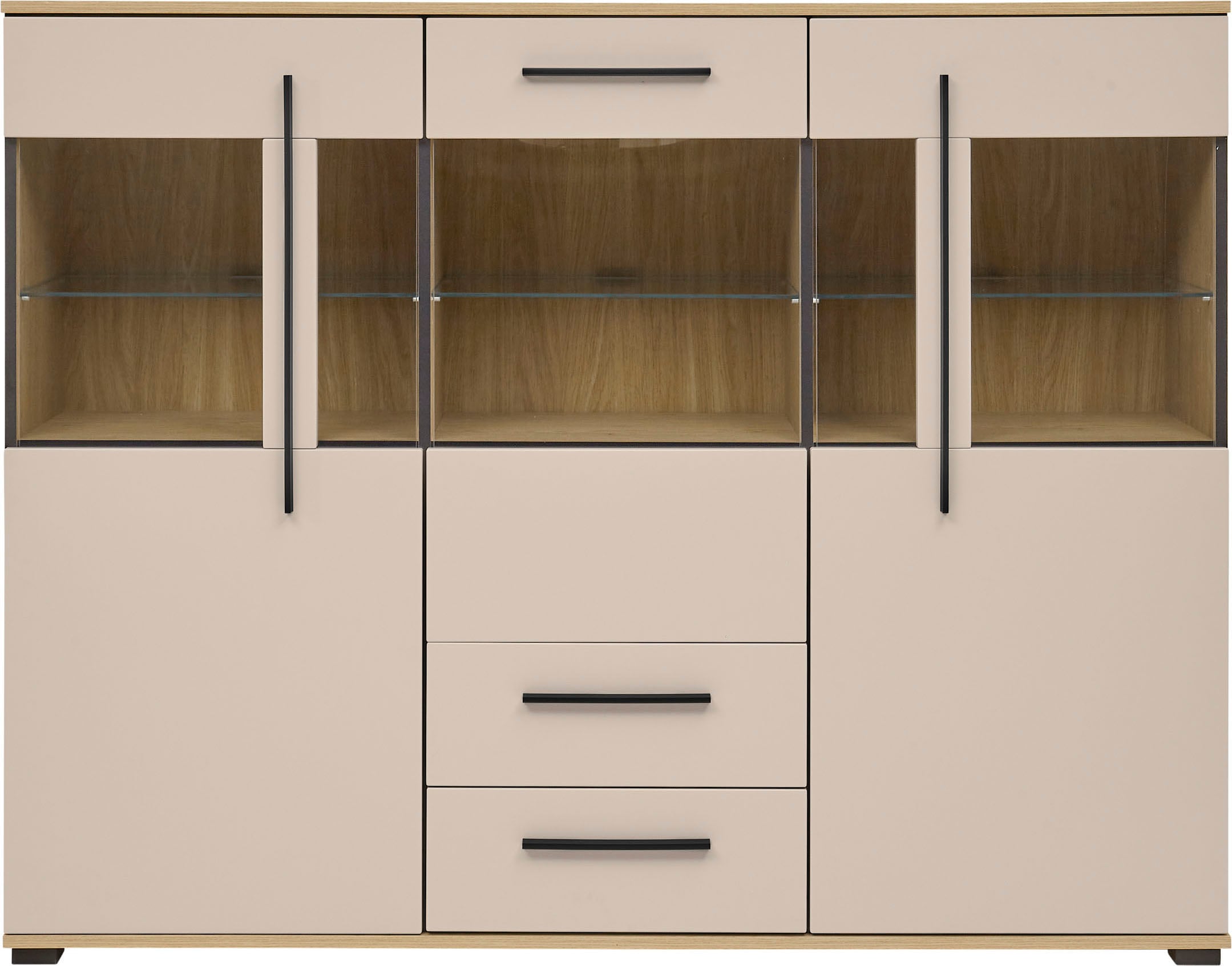 Home affaire Highboard »Cantara, moderner Schrank, Vitrine in Eiche Dekor, Weiß oder Kaschmir« schwarze Stangengriffe, ausreichend Stauraum, vielseitig einsetzbar