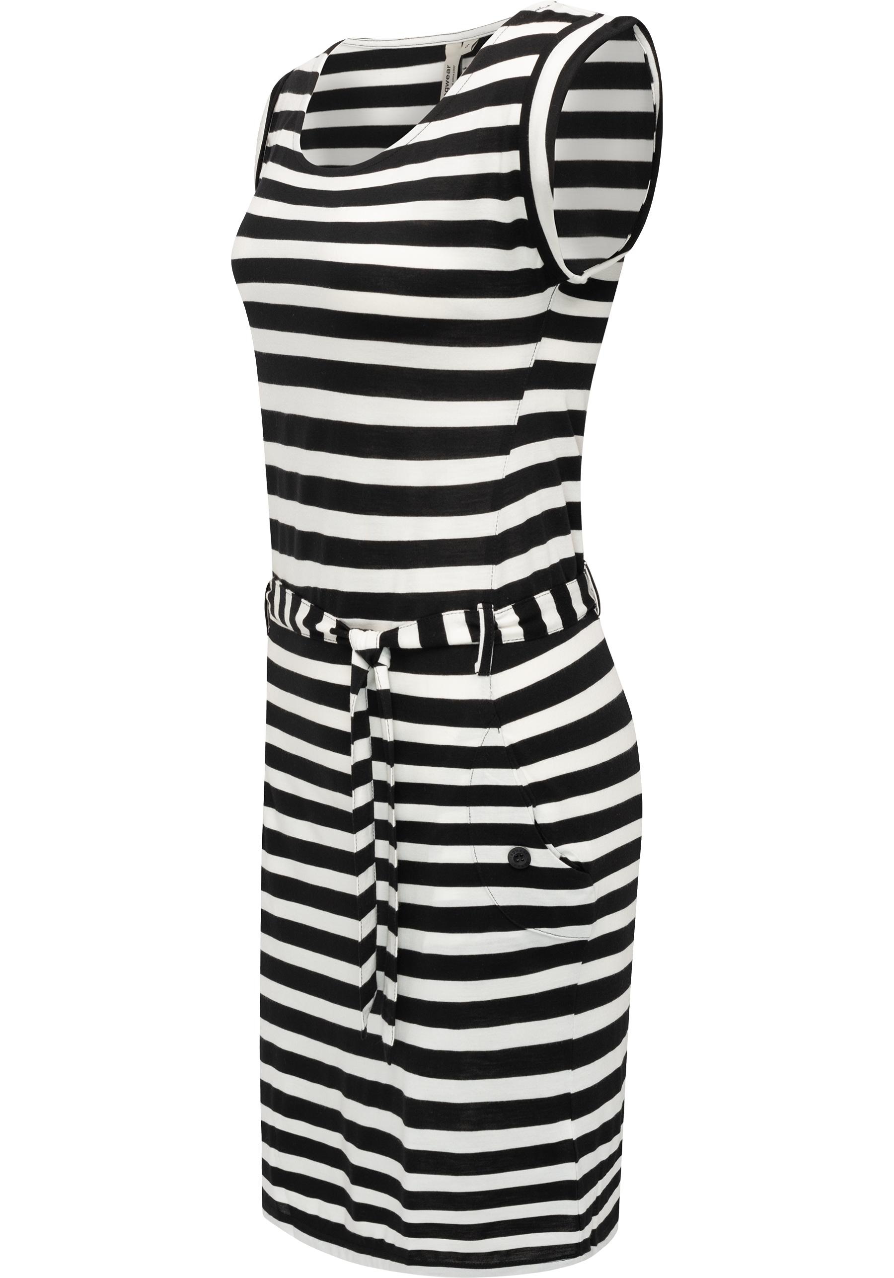 Ragwear Sommerkleid »Tagg Stripes«, gestreiftes Damen Minikleid mit Taillenband und Taschen