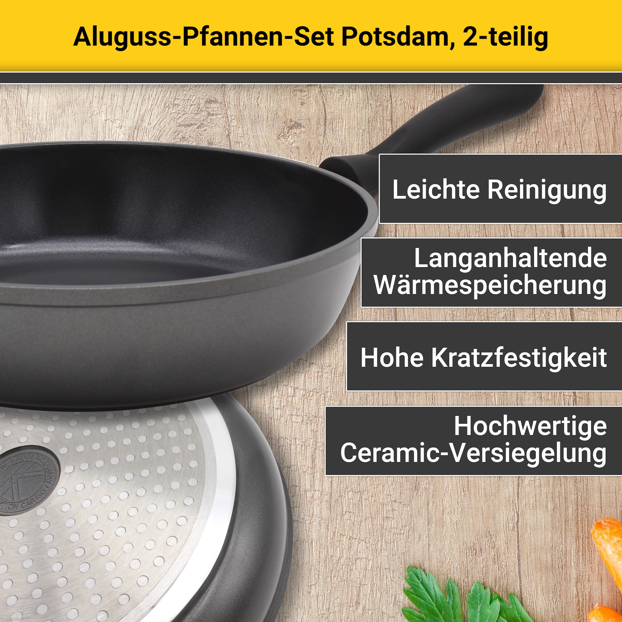 Krüger Pfannen-Set »Aluguss Pfannenset Potsdam, 2 tlg.«, Aluminiumguss, (Set, 2 tlg., 1x Bratpfanne Ø 20 cm, 1x Bratpfanne Ø 28 cm), für Induktions-Kochfelder geeignet