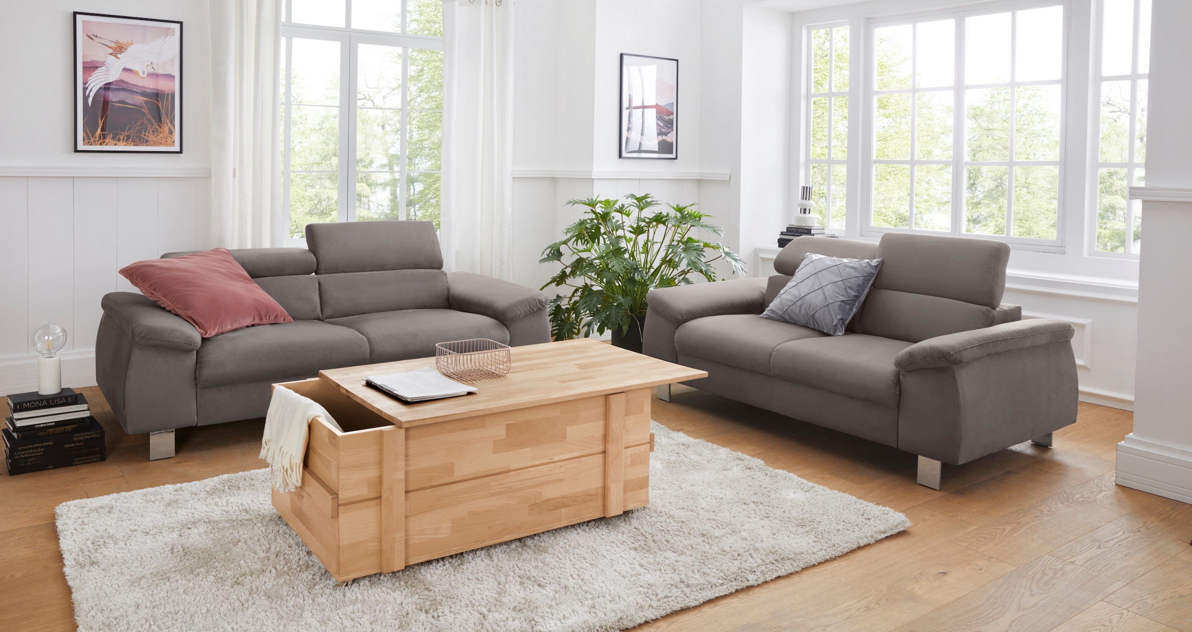 COTTA Polstergarnitur »Komaris, B: 193 bzw. 100 cm« Set,  Set: 3er-Sofa & Hocker, mit Kopfteilverstellung