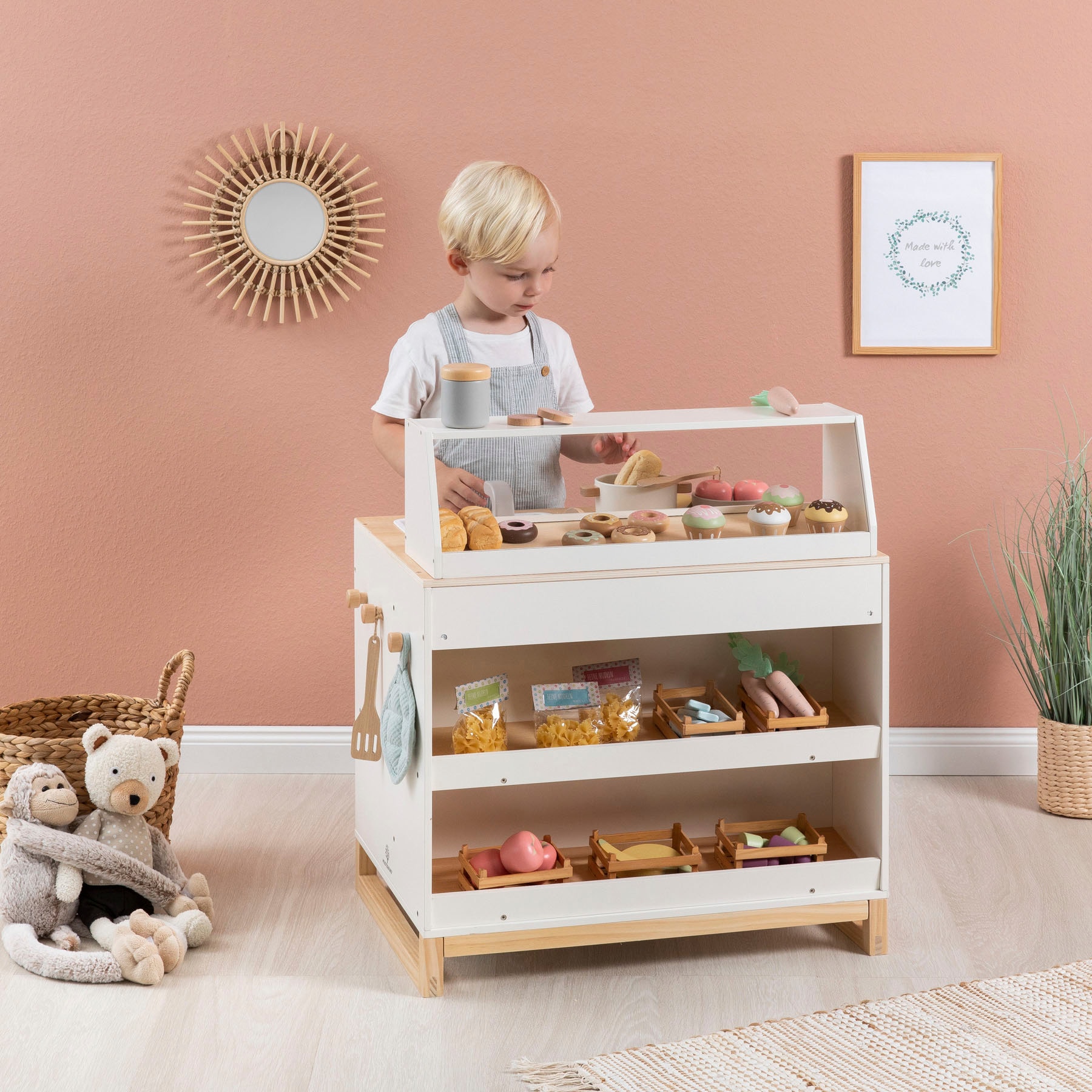 MUSTERKIND® Spielküche »Prunus, weiß/natur«, FSC®-Holz aus gewissenhaft bewirtschafteten Wäldern