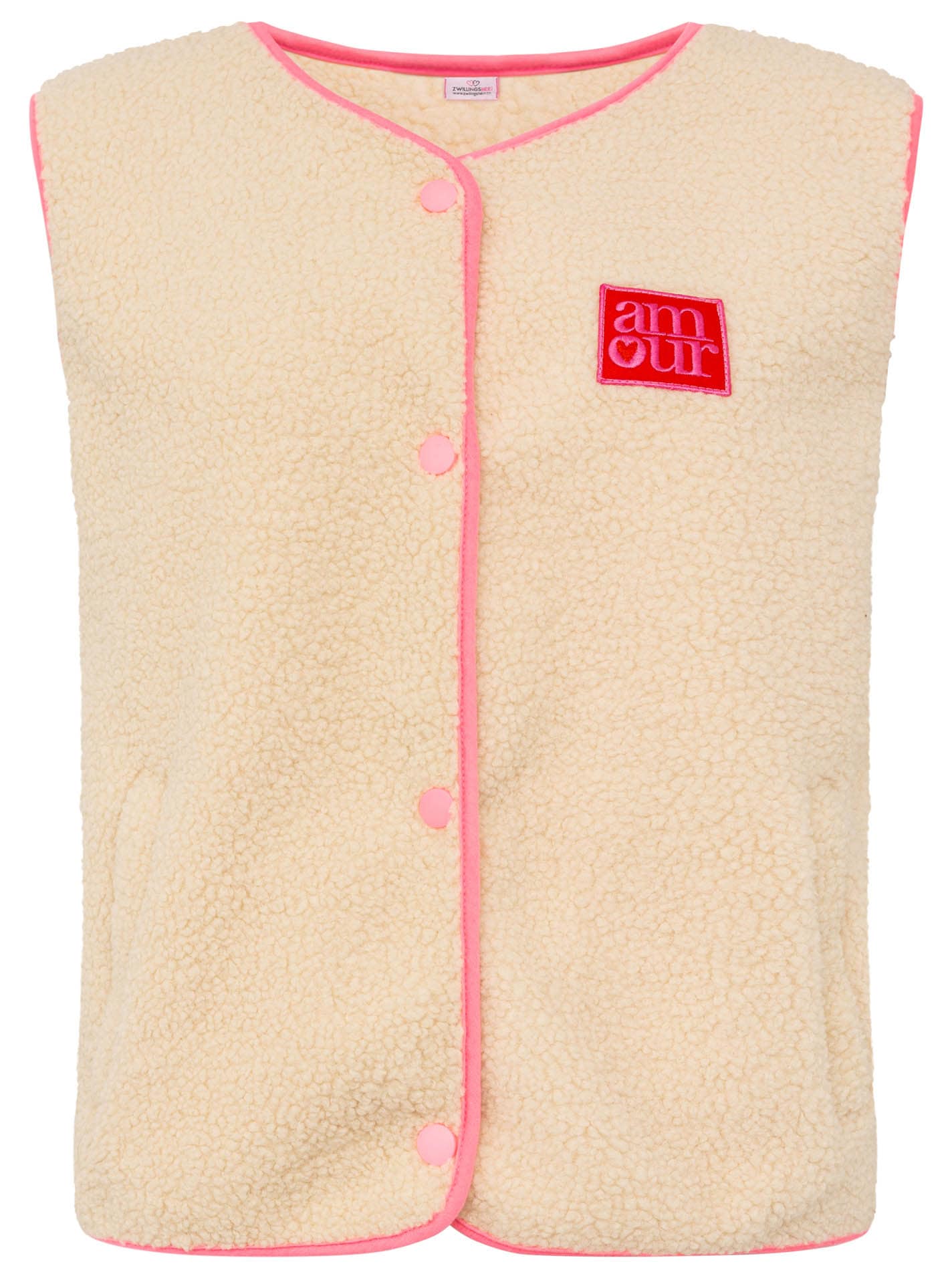 Zwillingsherz Plüschweste »"Patch"« ärmellos, pink eingefasste Kanten, Druckknöpfe, Patch
