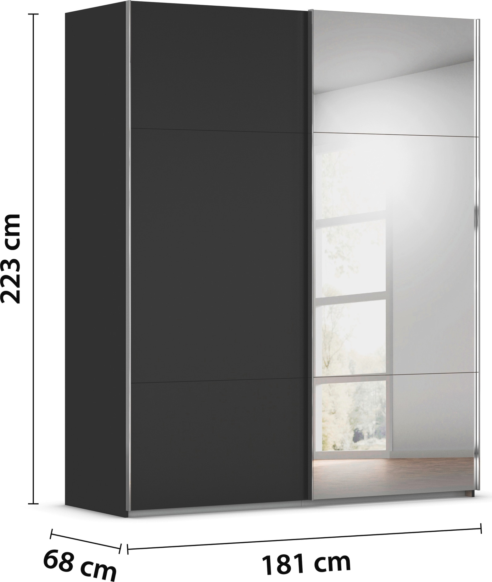 rauch Schwebetürenschrank »Kleiderschrank Schrank Garderobe Schlafzimmerschrank CONTIDO«, (in 3 verschiedenen Ausstattungen BASIC/CLASSIC/PREMIUM), aus hochwertigem Material in 6 Breiten 2 Griff-Farben MADE IN GERMANY