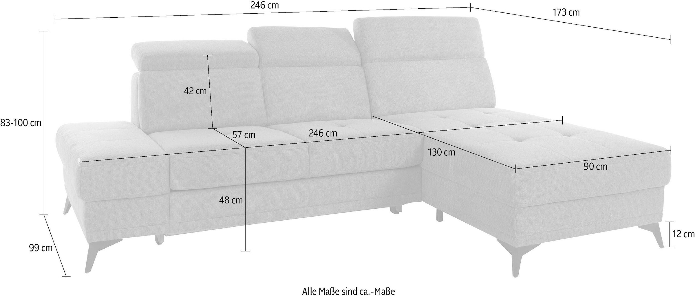 INOSIGN Ecksofa »Cardiz L-Form«, inkl.Kopfteilverstellung und Federkern wahlweise mit Bettfunktion
