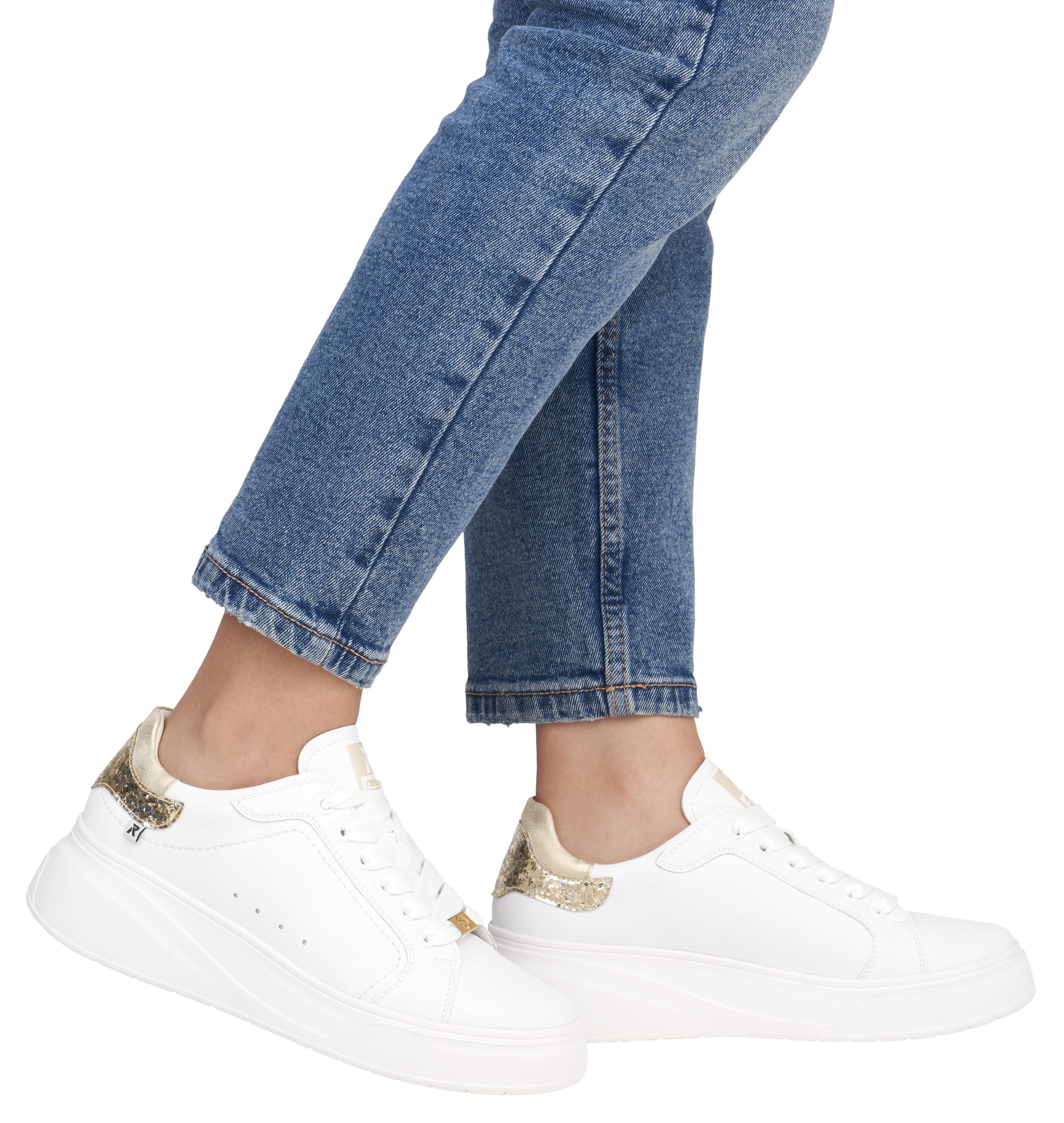 RIEKER Sport Plateausneaker, Schnürschuh, Halbschuh, Freizeitschuh, Metallic-Akzent an der Ferse