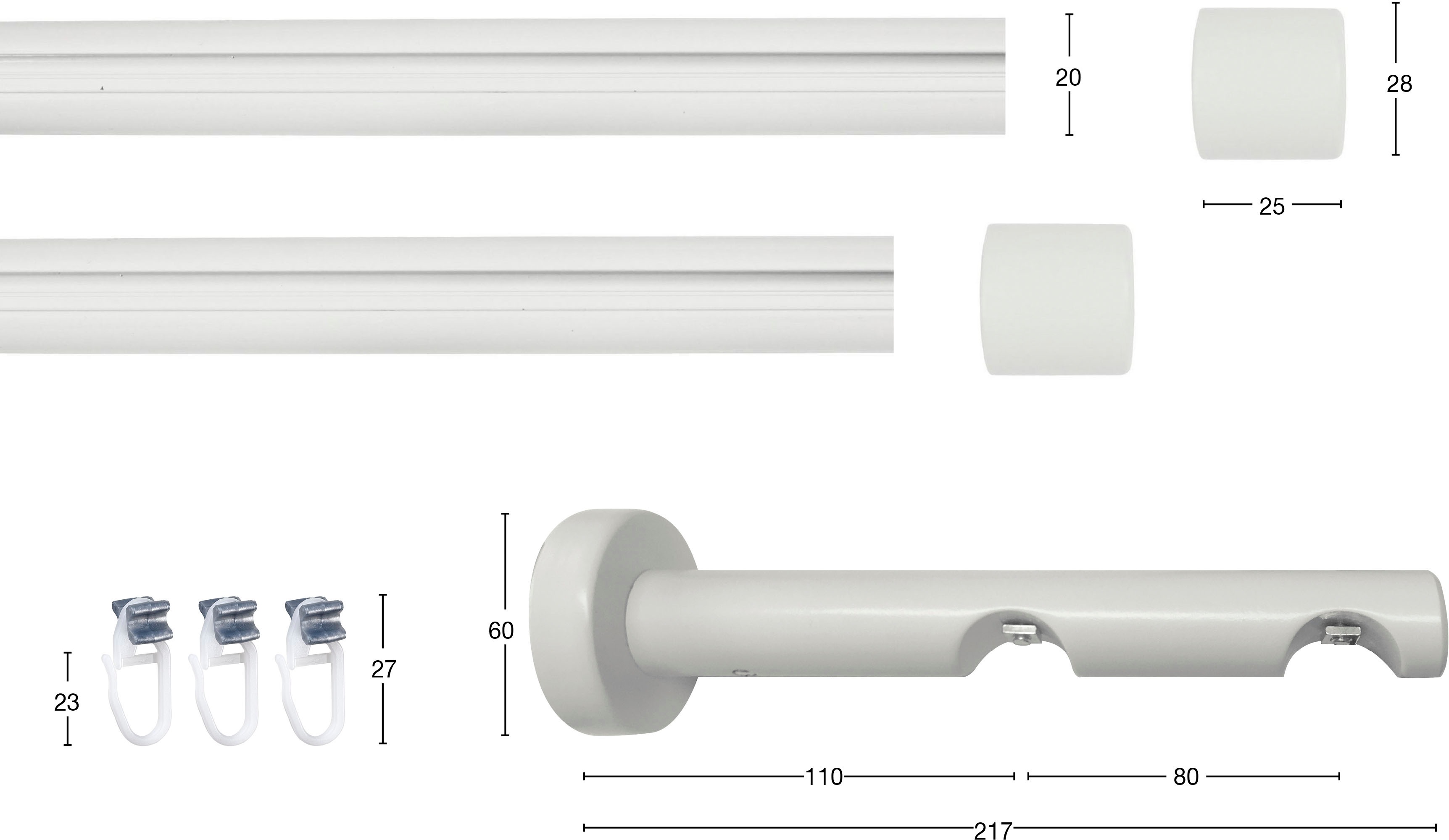 Thumbnail - GARESA Gardinenstange "KEA" Ø 20 mm 2 läufig-läufig Wunschmaßlänge Vorhanggarnitur, einfache Montage, verlängerbar, Wand...