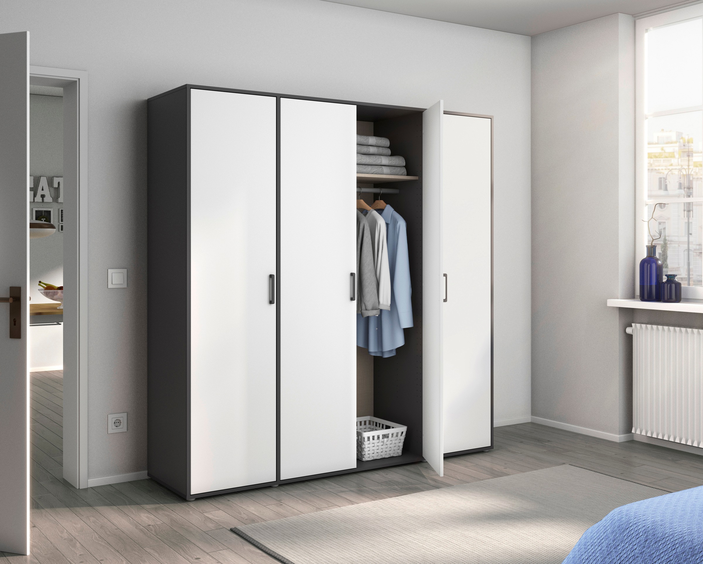 rauch Drehtürenschrank »Kleiderschrank Schrank Garderobe Wäscheschrank TOPSELLER VOYAGER«, mit modernen Griffen in Graumetallic, viel Stauraum MADE IN GERMANY