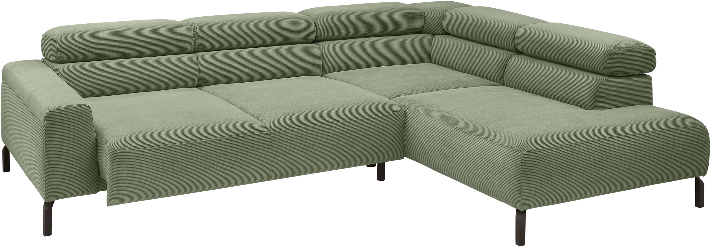Places of Style Ecksofa »Antonelli, L-Form, inkl. Kopfteilverstellung, Breite 276 cm«, mit elektrischer Sitztiefenverstellung, in Feincord, oliv