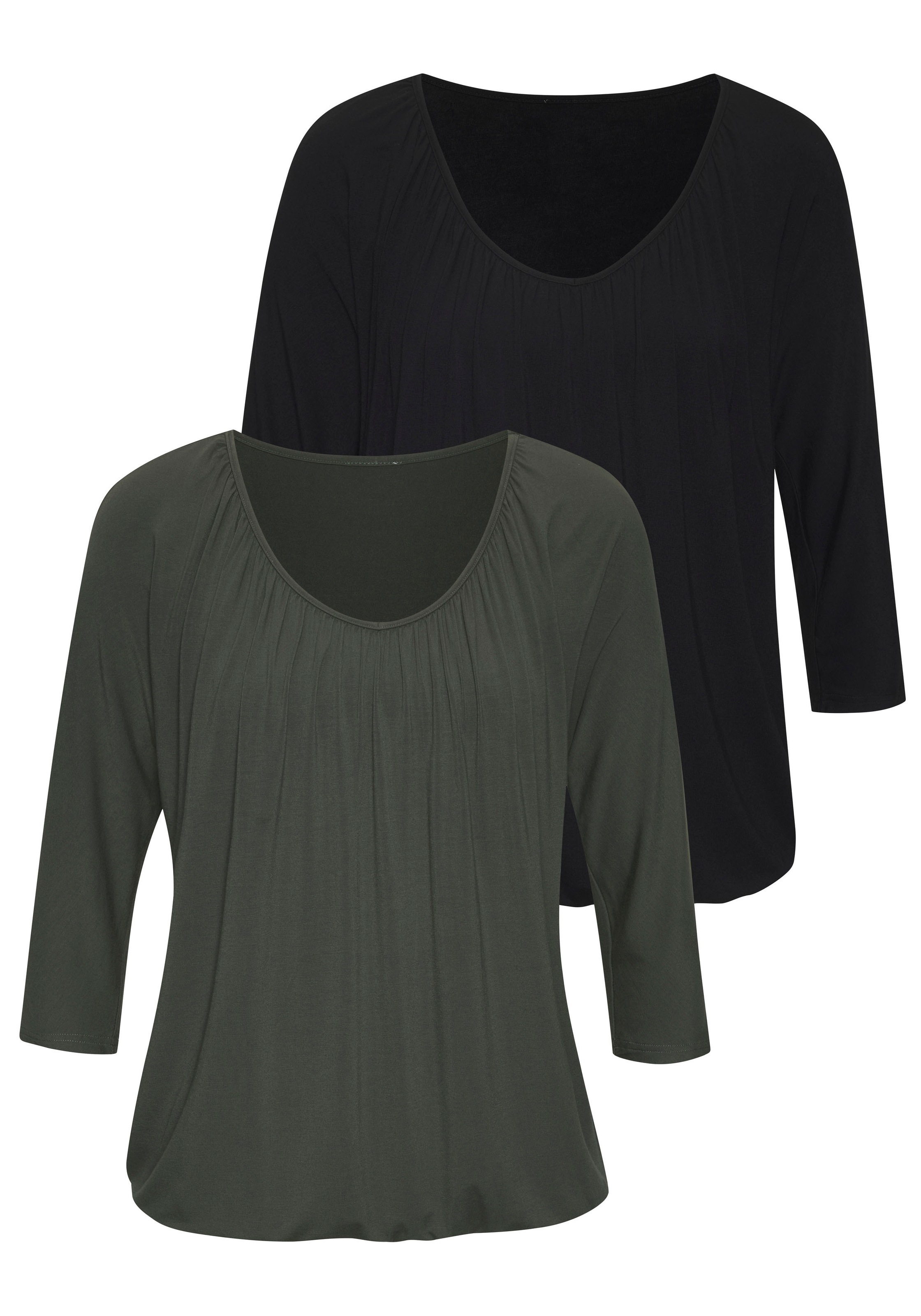 LASCANA 3/4-Arm-Shirt "mit zarter Raffung am Ausschnitt", aus weichem Viskose-Stretch