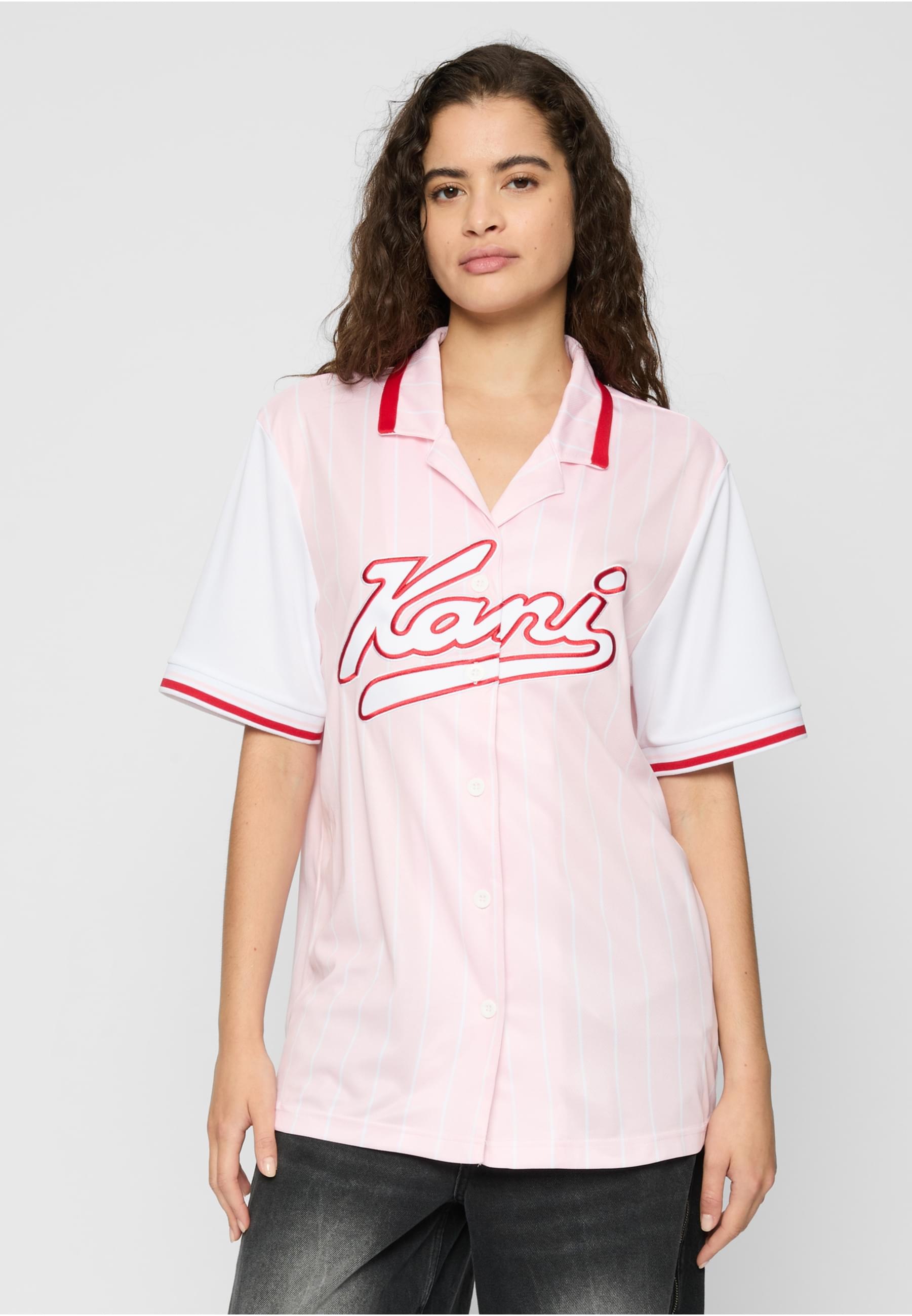 Karl Kani Karohemd »Karl Kani Damen KW223-045-1 Varsity Stripe Baseball Shirt«, (1 tlg.)