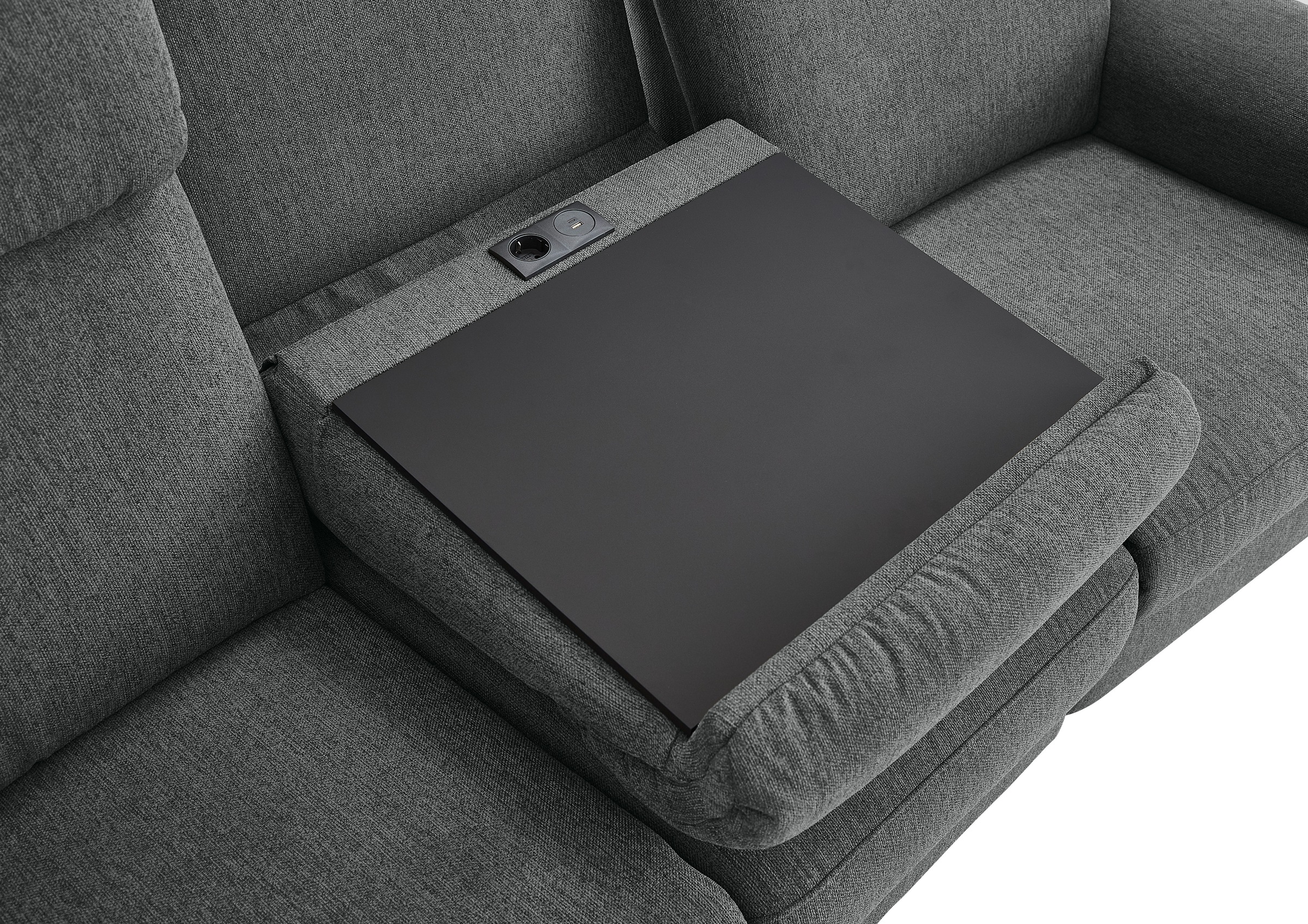 Home affaire Polstergarnitur »Turin, 2,5- & 3-Sitzer mit elektrischer Relaxfunktion« Set, 3-Sitzer mit Tischelement inkl. USB-Ladestation & Steckdose, 4 tlg. tlg. inkl. Tisch, USB & Steckdose, Federkern & pflegeleichtem Bezug