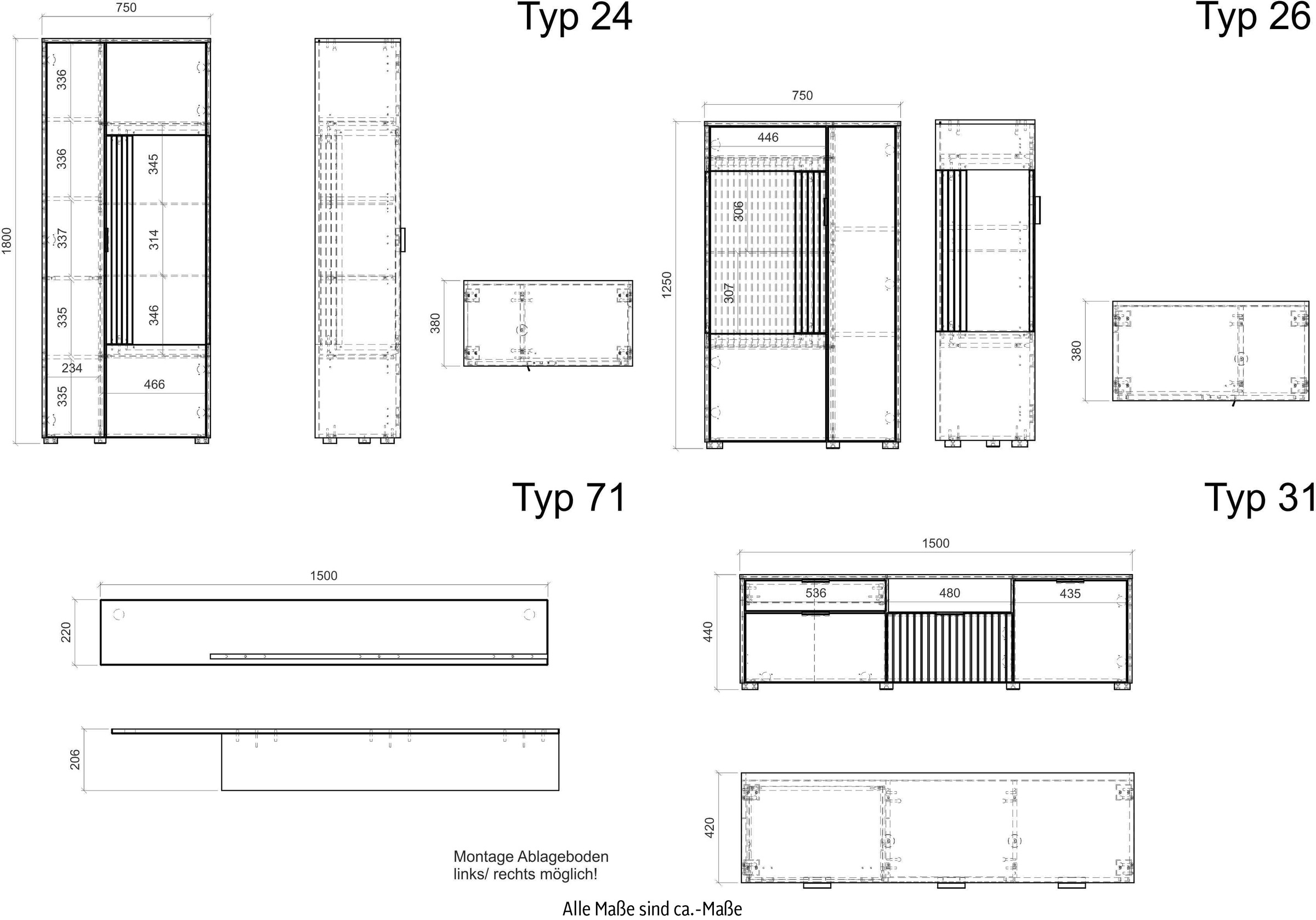 INOSIGN Wohnwand »HUDSON«, (Set, 4 St.), mit moderner Rillenoptik, Griffe aus Metall (Schwarz), Breite 320 cm