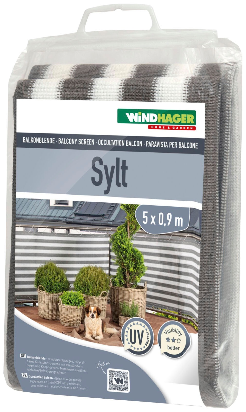 Windhager Balkonsichtschutz »SYLT«, Balkonblende, 0,9x5m, grau-weiß