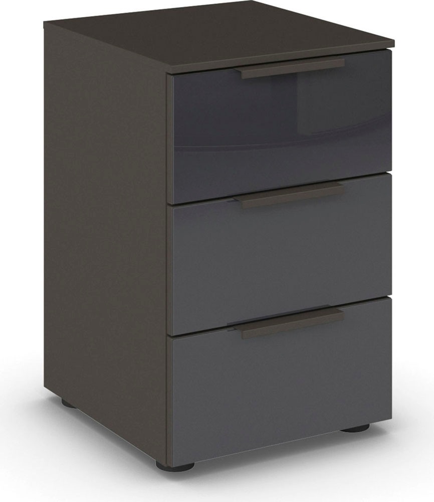 rauch "Nachttisch Nachtschrank Nachtkonsole FLIPP mit Glasfront" Breite 40 cm, mit 3 Schubladen und Soft-Close-Funktion sowie Glasfront