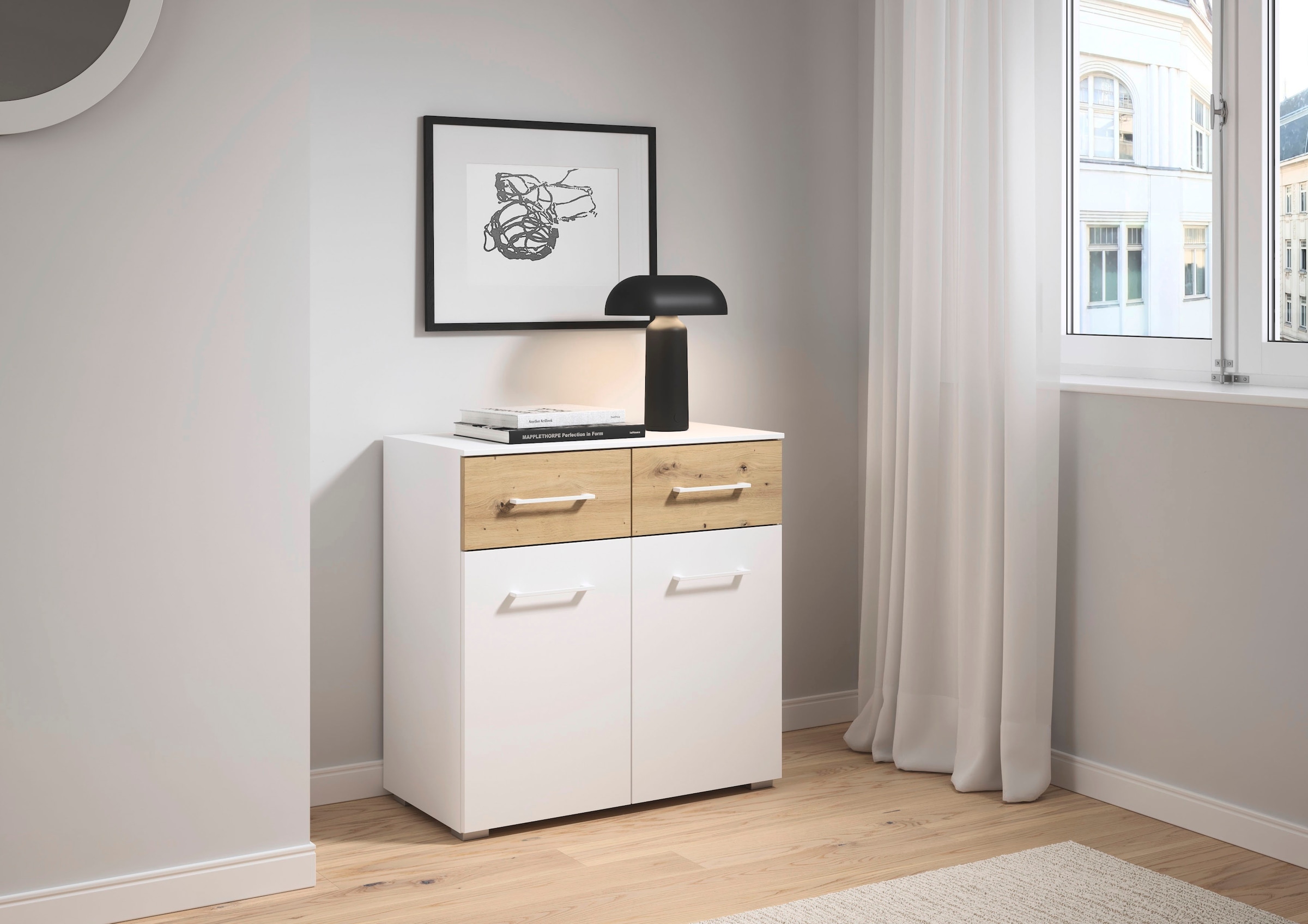 rauch Kombikommode »Sideboard Kommode Schubladenkommode Türenkommode BOSTON-EXTRA« B/H/T: 80/81/42 cm,  mit 2 geräumigen Schubladen, Einlegeboden verstellbar MADE IN GERMANY