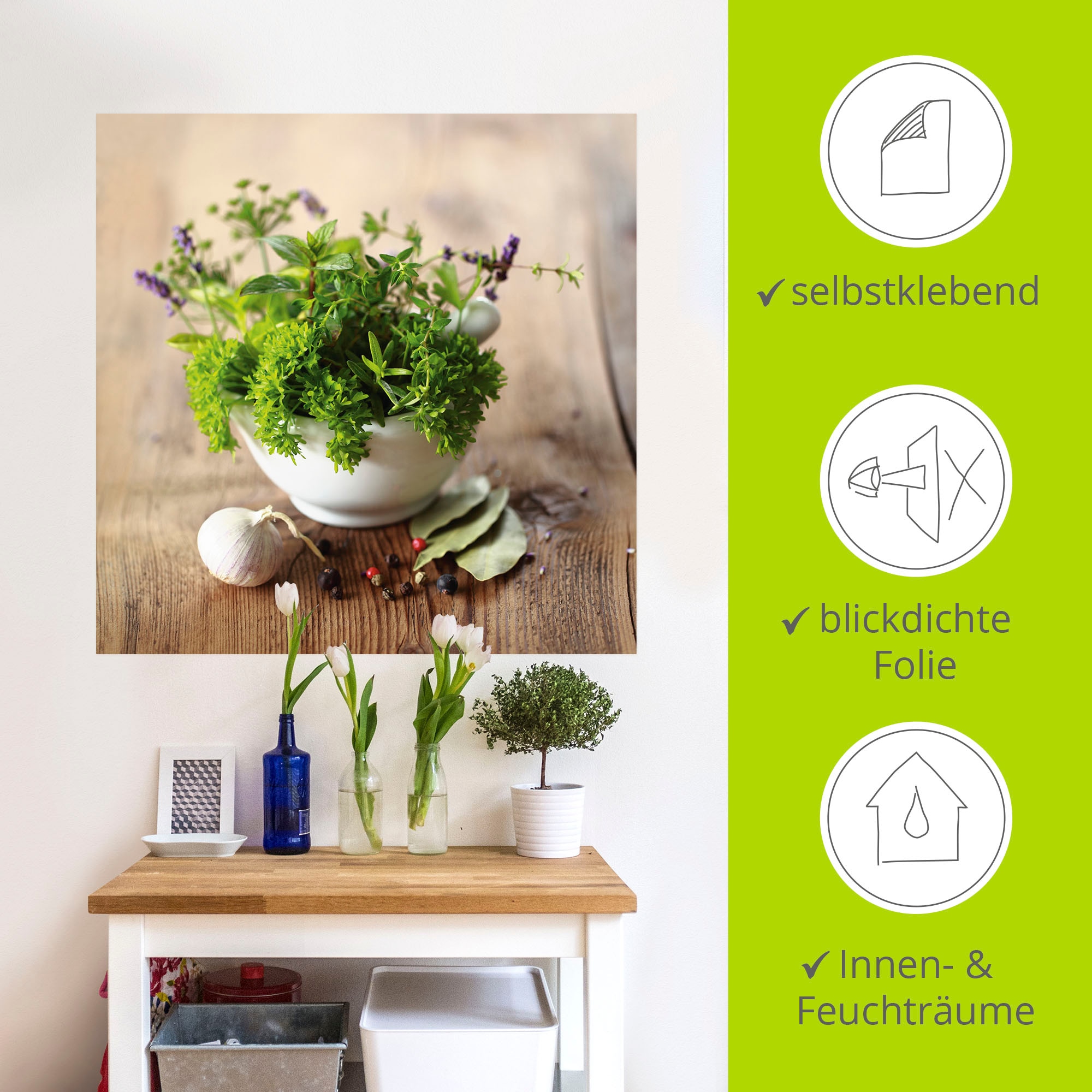 Artland Wandbild »Verschiedene Kräuter - Küche«, Arrangements, (1 St.), als Alubild, Outdoorbild, Leinwandbild, Poster, Wandaufkleber