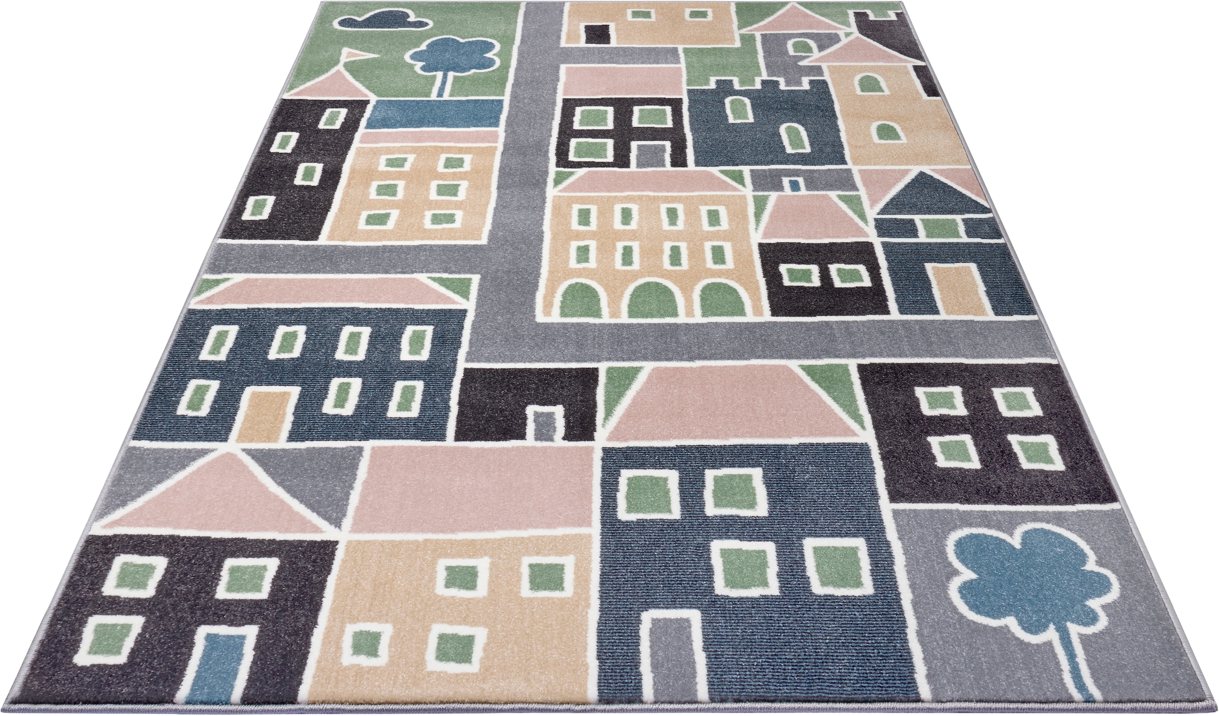 HANSE Home Teppich »Lovely City«, rechteckig, Farbenfrohes Design, Spielunterlage, Häuser, Straße, strapazierfähig