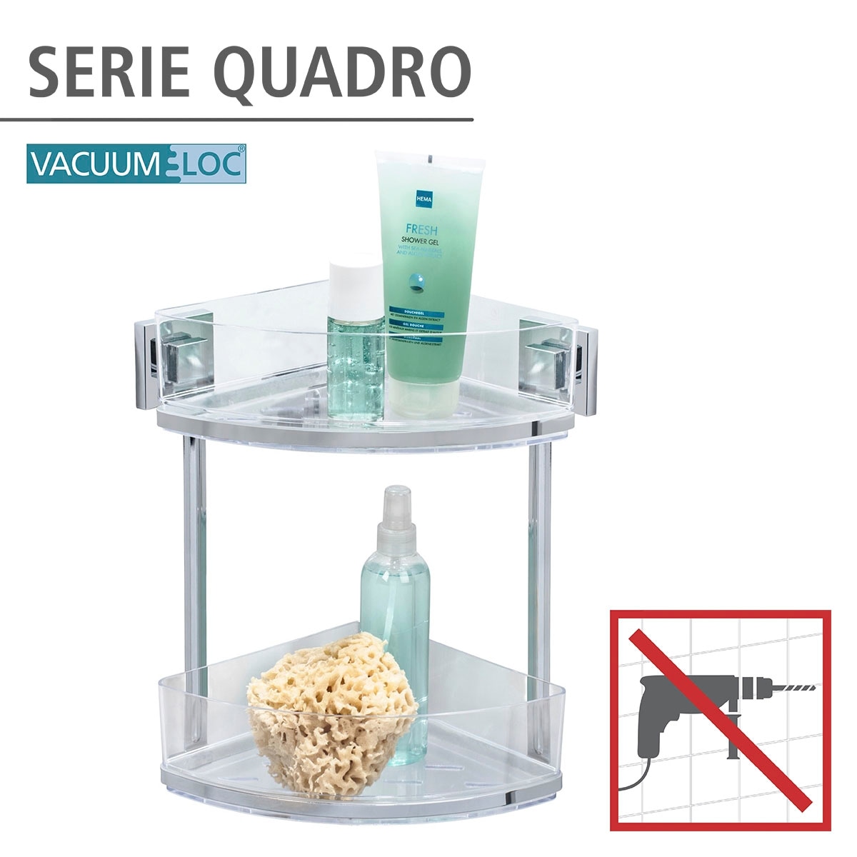 WENKO Eckregal »Vacuum-Loc Quadro«, 2 Etagen