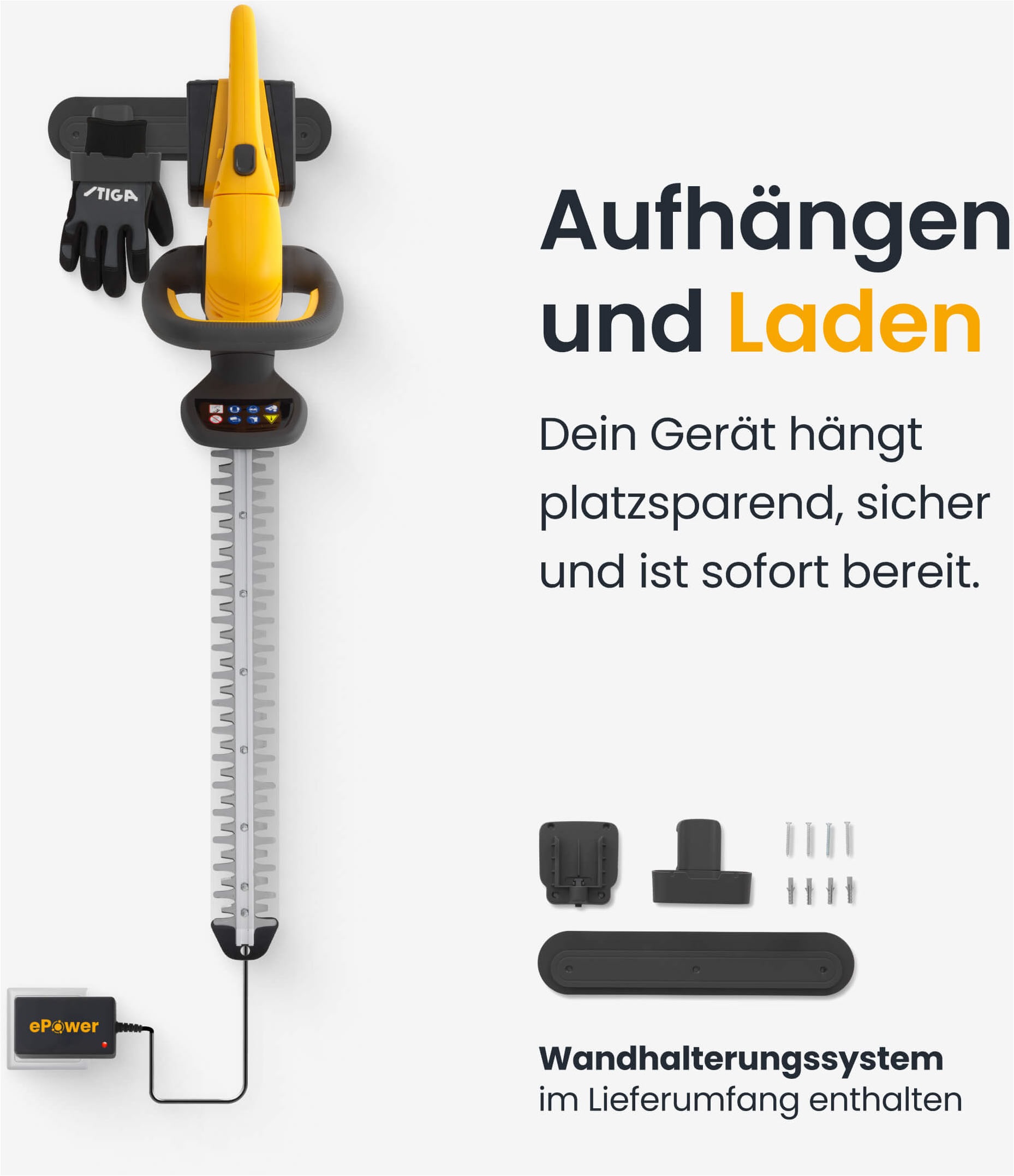 STIGA GARDEN Akku-Heckenschere »HT 300e« (Set, Inkl. 2x 20 V (2 Ah) Akku, Schutzhülle, Wandhalterung und Ladegerät, )