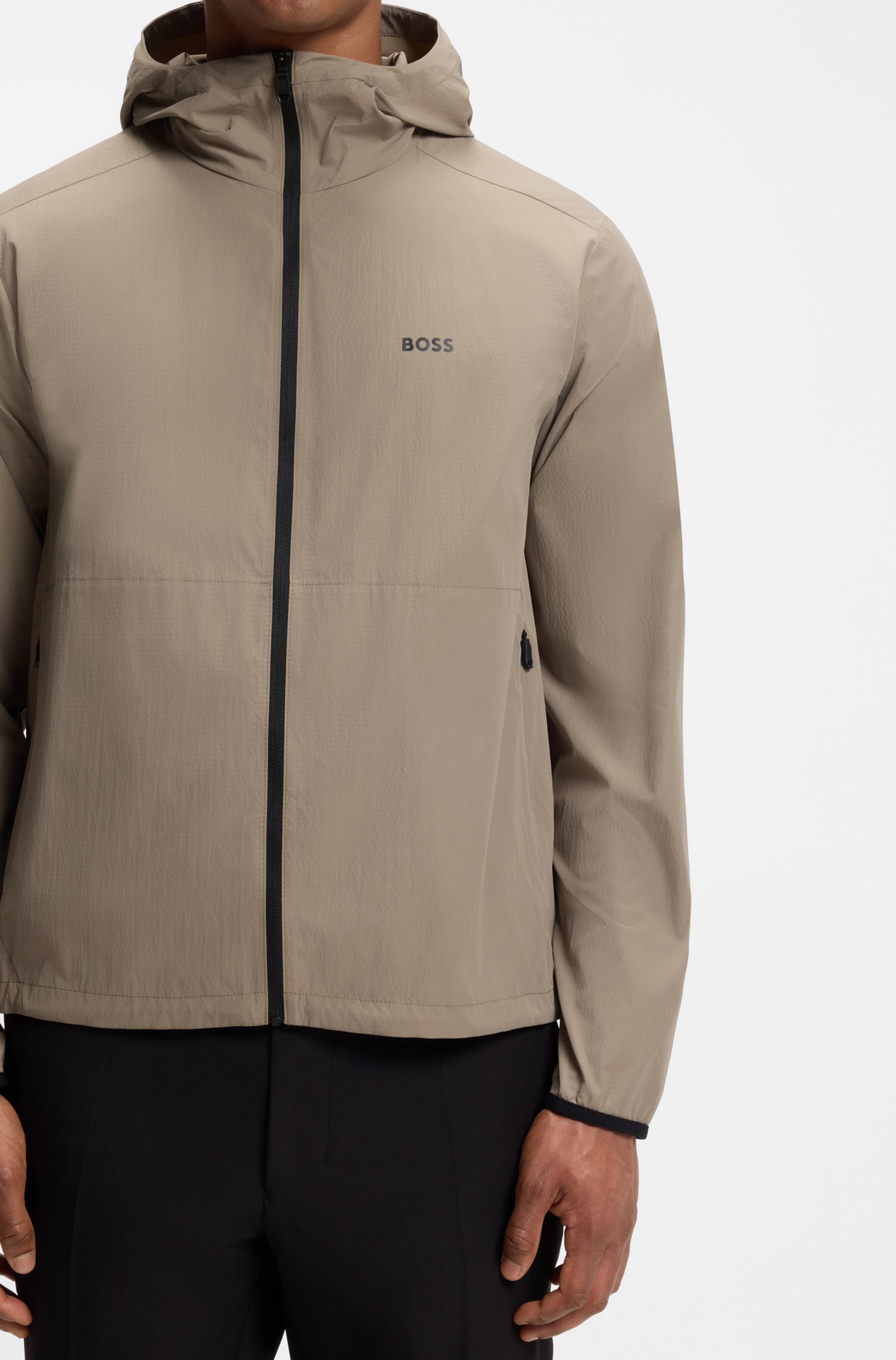 BOSS GREEN Windbreaker mit Kapuze Regular Fit, Superleichte Qualität, Packfunktion innen in der Kapuze