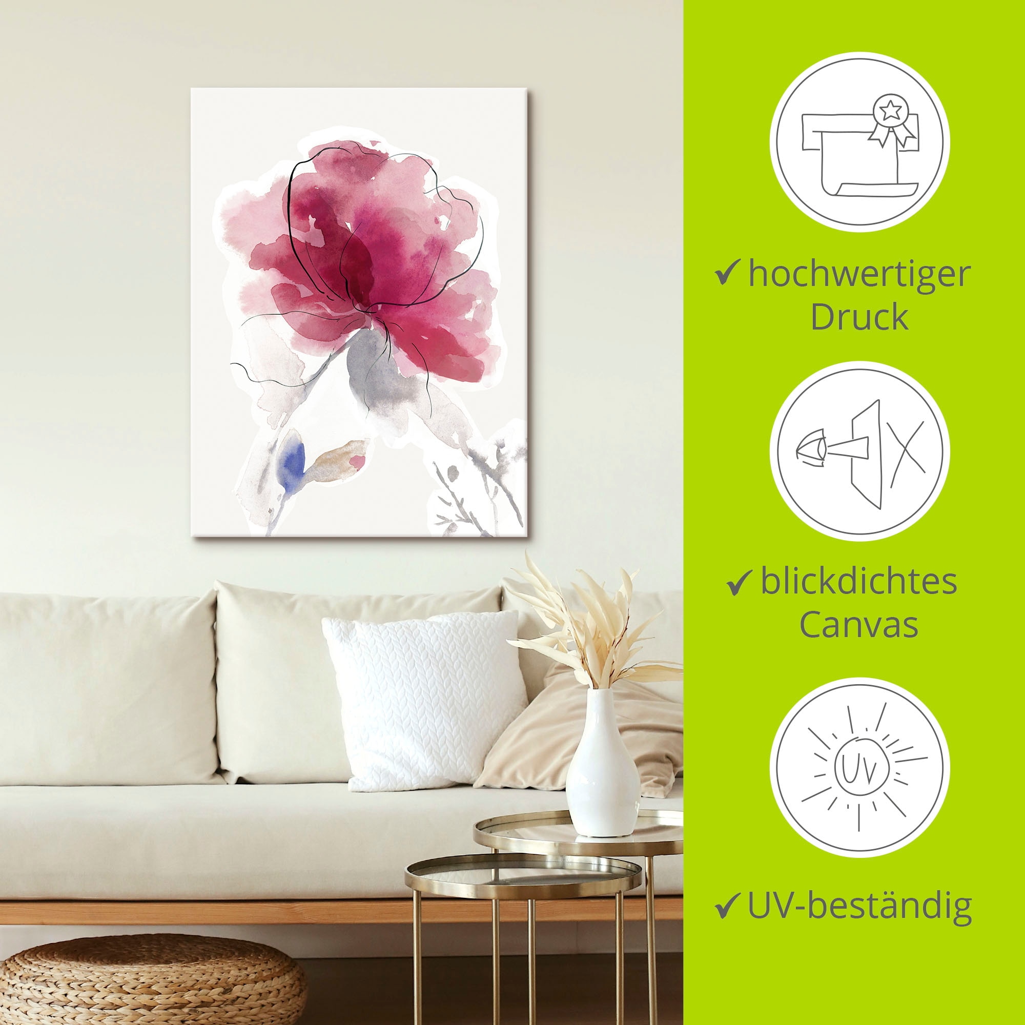 Artland Wandbild »Rosige Blüte II.«, Blumenbilder, (1 St.), als Alubild, Outdoorbild, Leinwandbild, Poster in verschied. Größen