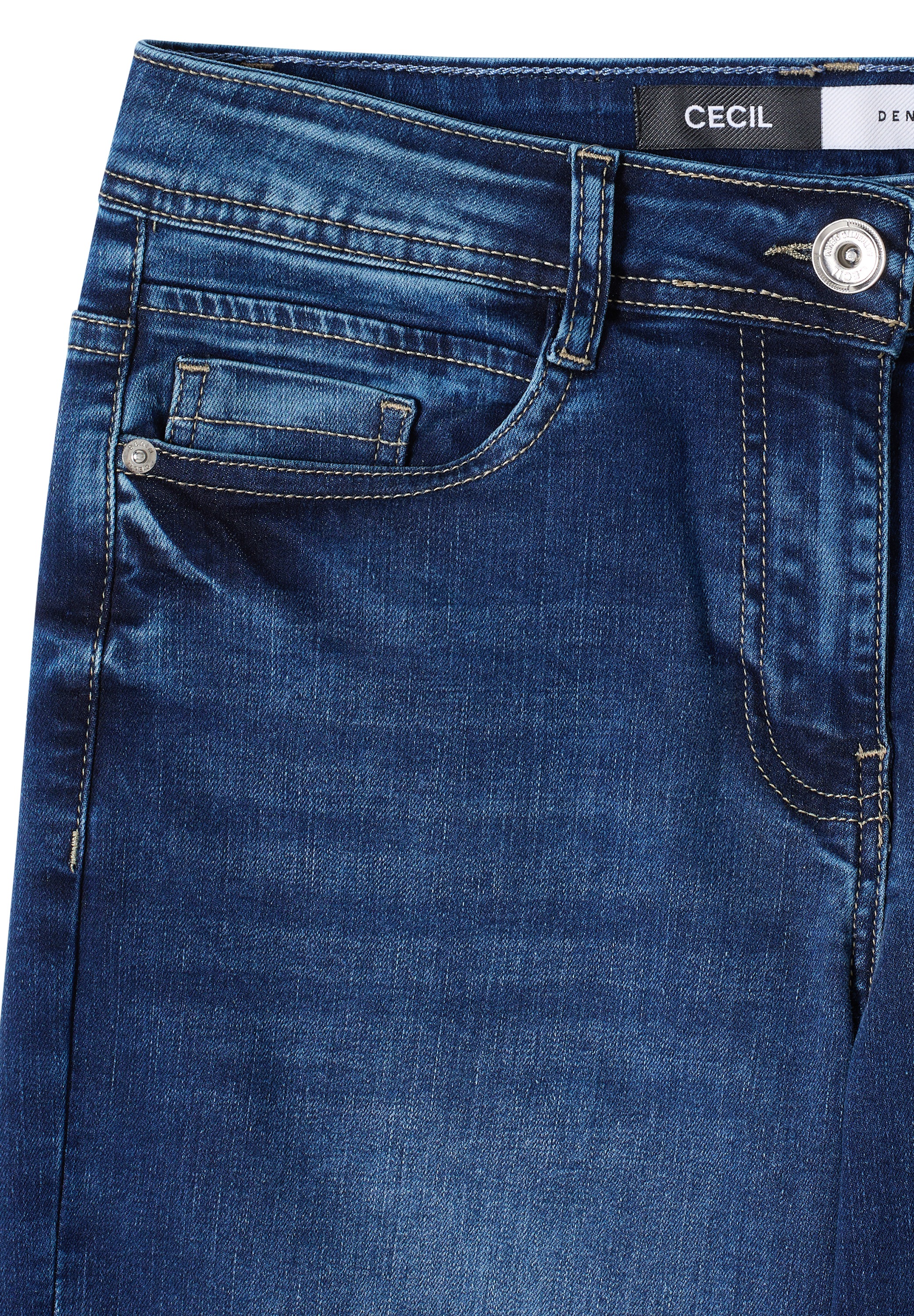 Loose-fit-Jeans CECIL, Damen, Gr. 26, Länge 32, mid blau wash, Jeans, 84% Baumwolle, 14% Polyester, 2% Elasthan, unifarben, lang, Jeans, High Waist 3
