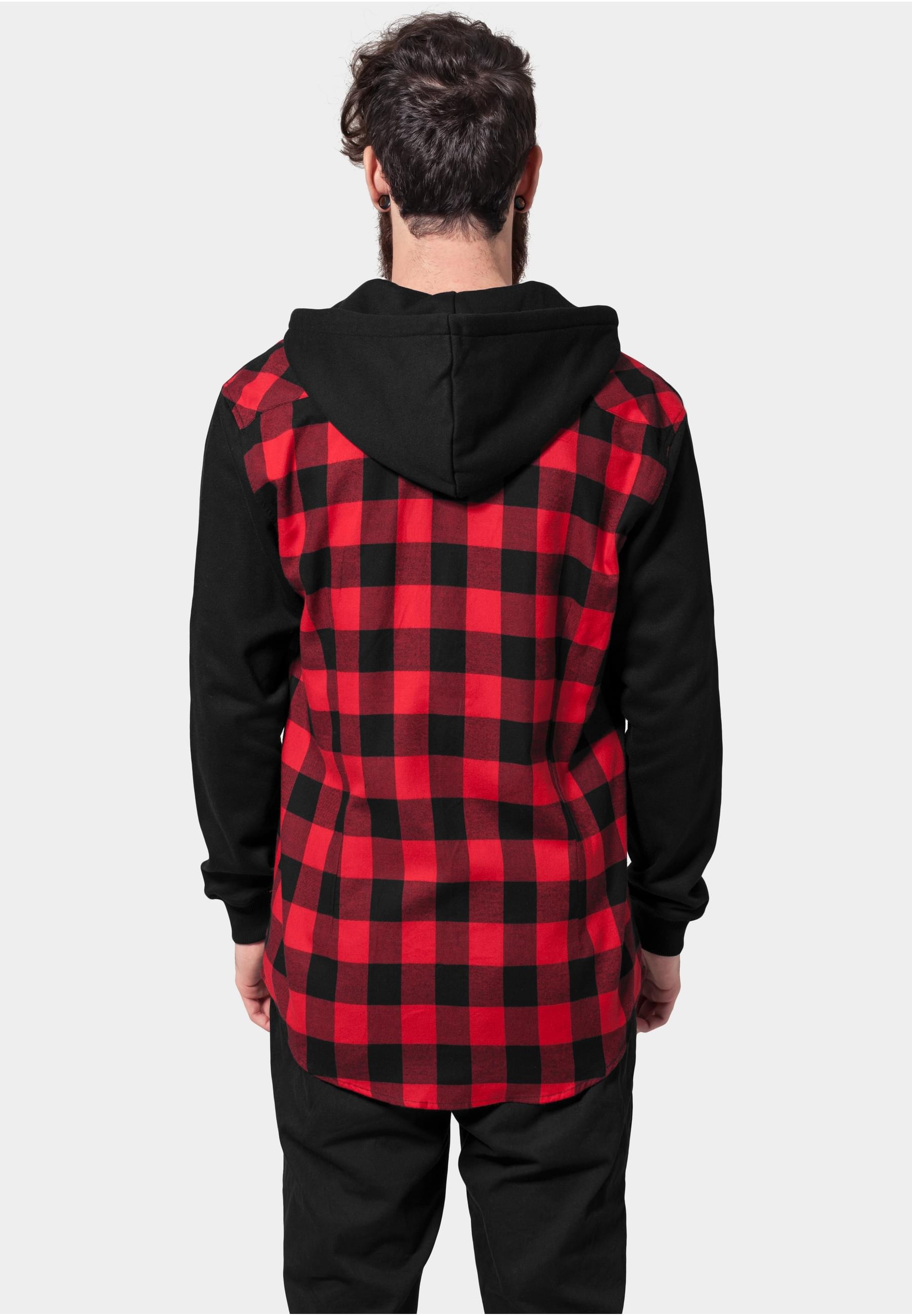 URBAN CLASSICS Langarm-Poloshirt »Urban Classics Herren Hooded Checked Flanell Sweat Sleeve Shirt«, (1 tlg.)