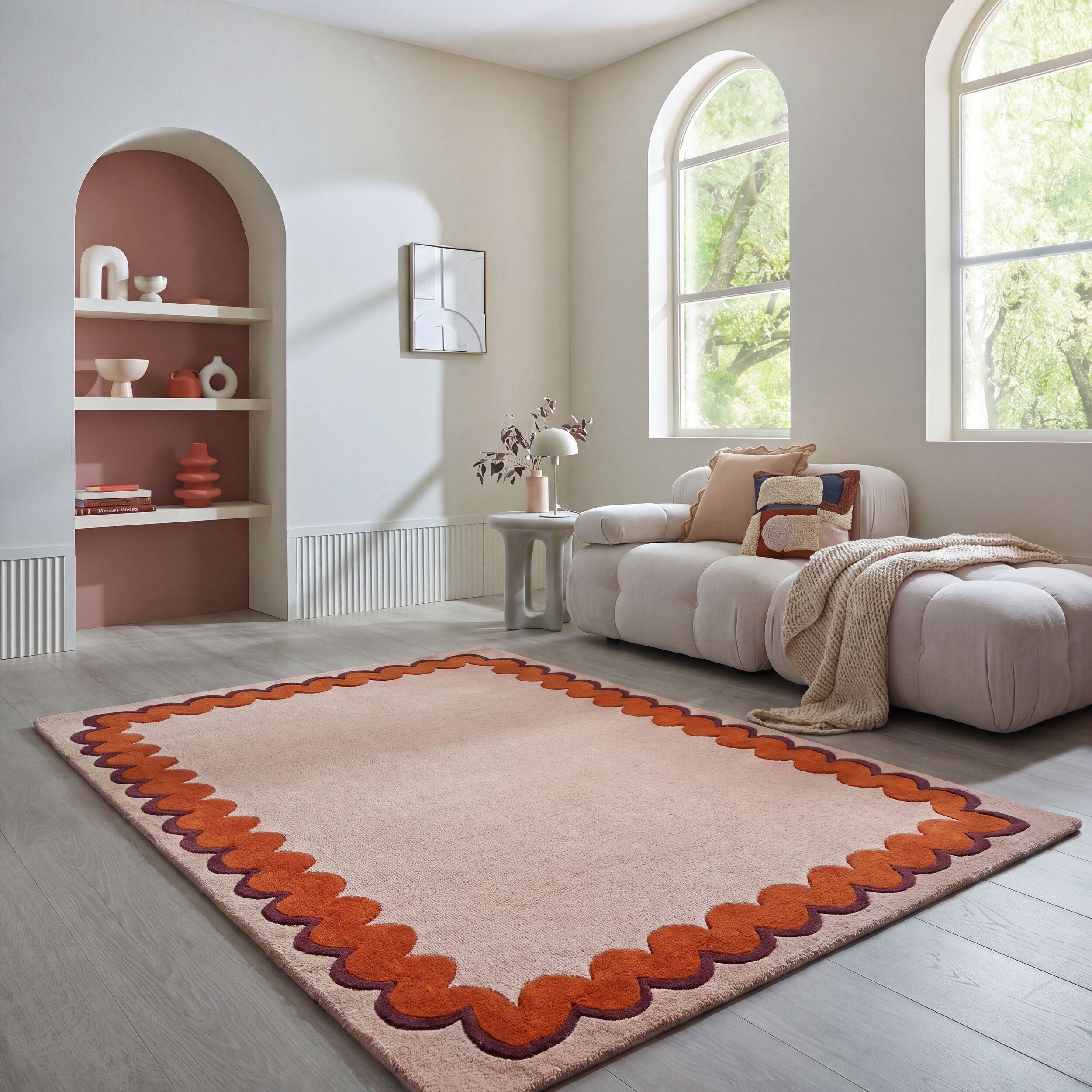 FLAIR RUGS Wollteppich "WIGGLE" rechteckig 8 mm Höhe mit gewelltem Wellenrand; auch als Läufer und in rund