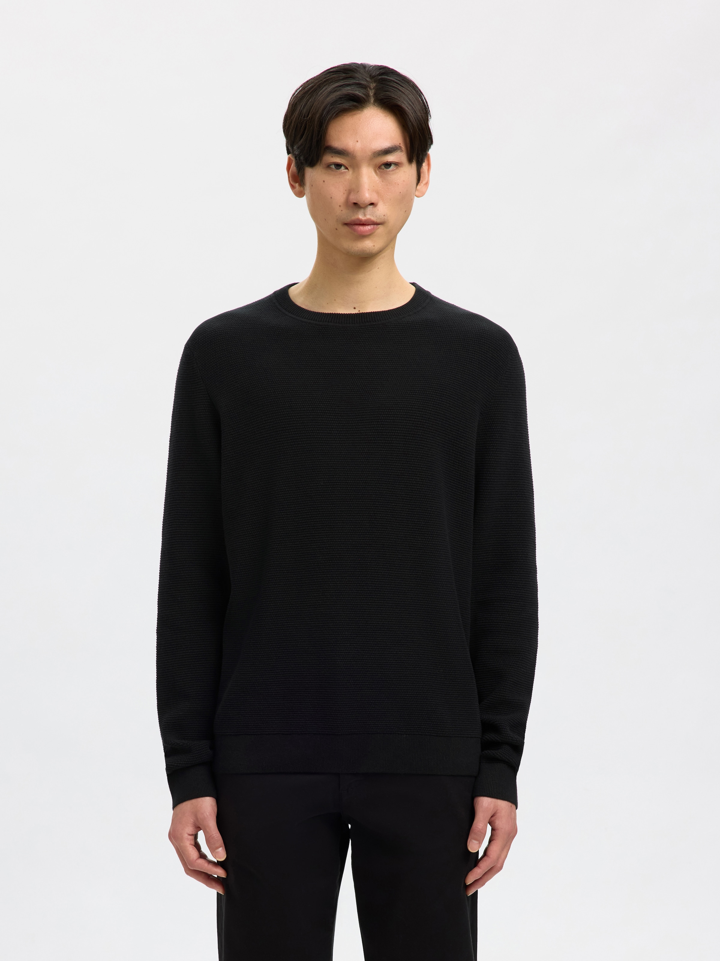 SELECTED Rundhalspullover »SLHROSS LS KNIT STRUCTURE CREW NECK NOOS« Baumwolle, regular fit