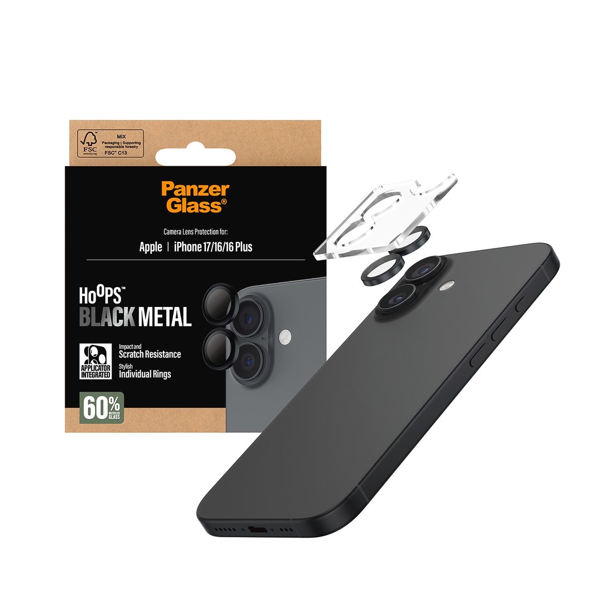 CARE by PanzerGlass Kameraschutzglas »Hoops Camera Lens Protector«, für Apple iPhone 17-Apple iPhone 16-Apple iPhone 16 Plus, Kameraschutz,Linsenschutz,Objektivschutz, kratz- & stoßfest