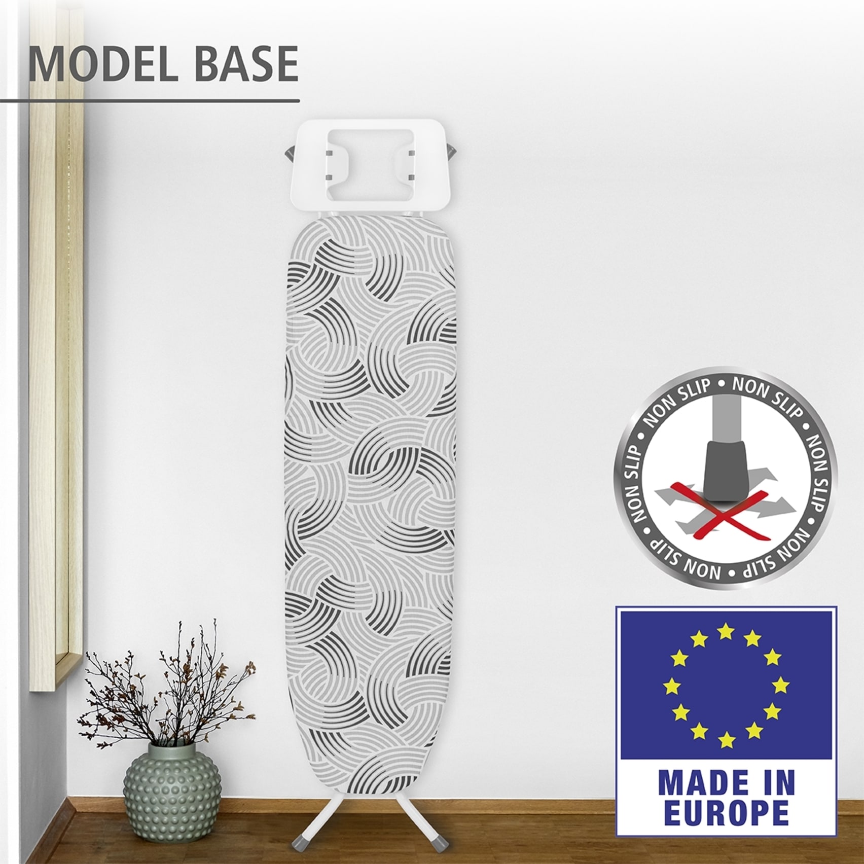 WENKO Bügelbrett »Modell Base«, Bügelfläche 110 cmx30 cm, höhenverstellbarer Bügeltisch, platzsparend klappbar