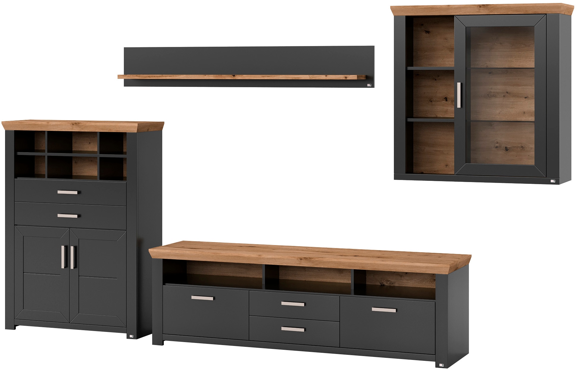 set one by Musterring Wohnwand »York« 4 Stk. tlg. Kombination 11, in 3 Farbvarianten, Gesamtbreite 374 cm