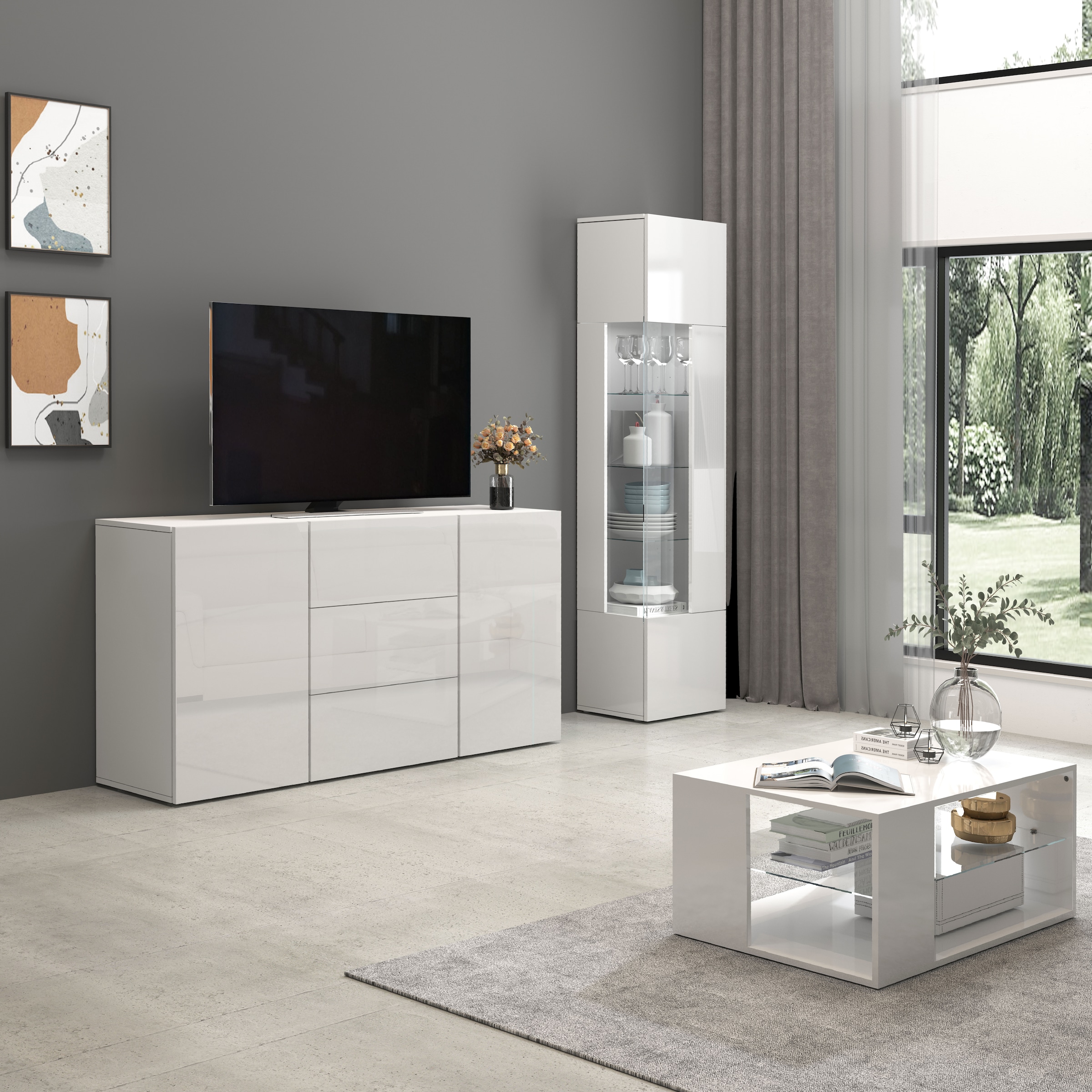 INOSIGN Sideboard »Egypt, Kommode, Schrank, Kredenz, grifflos«, 2 Türen, 3 Schubkästen, kompl. Hochglanz lackiert Breite 160