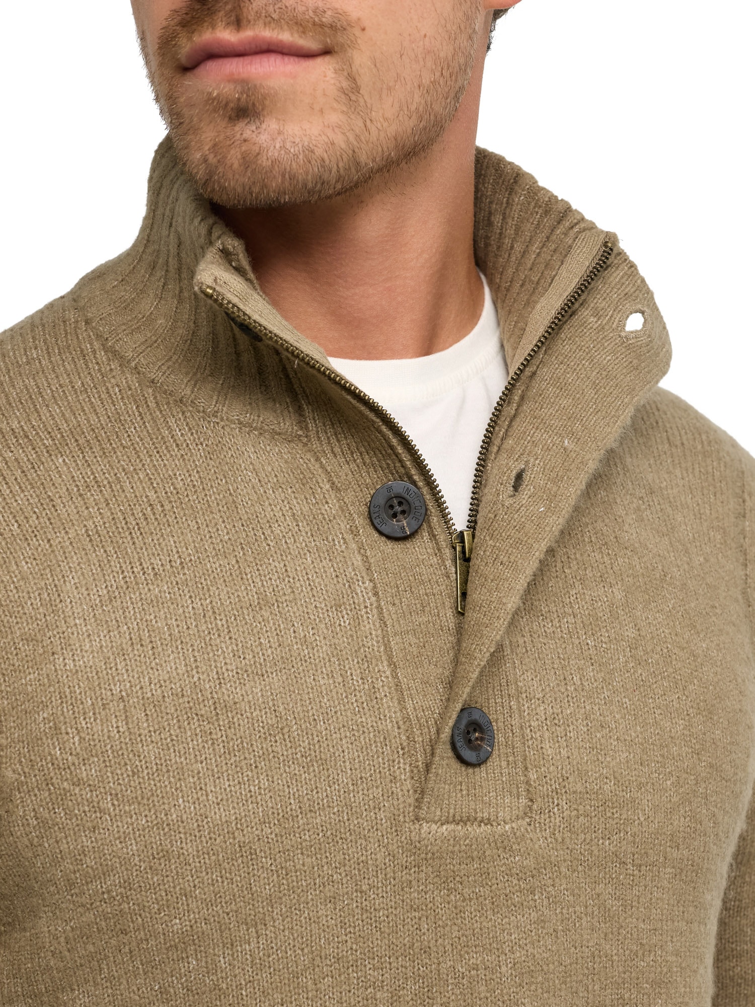 Indicode Strickpullover »INVestdale ½ placket« Materialmix, regular fit