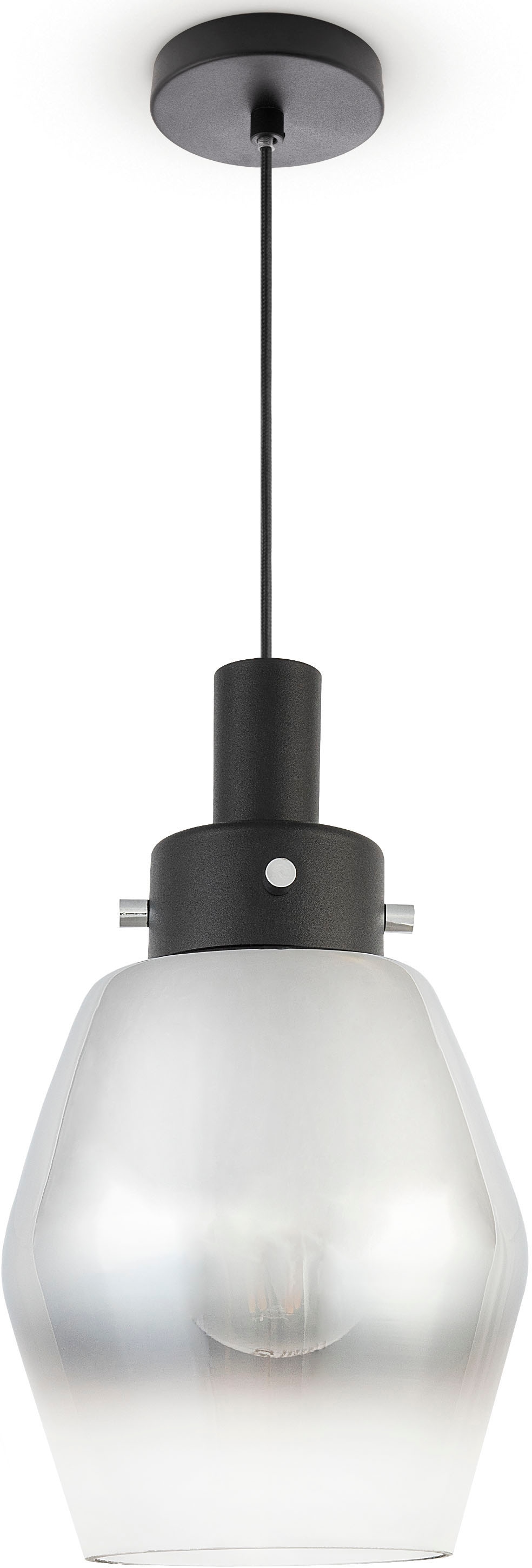 PACO HOME Pendelleuchte "DORA", Ø 14cm H: 25,4cm, schwarz, Esszimmer, Leuchten, Hängelampe Pendelleuche Glas Esstisch Industriell Vintage E27 Modern