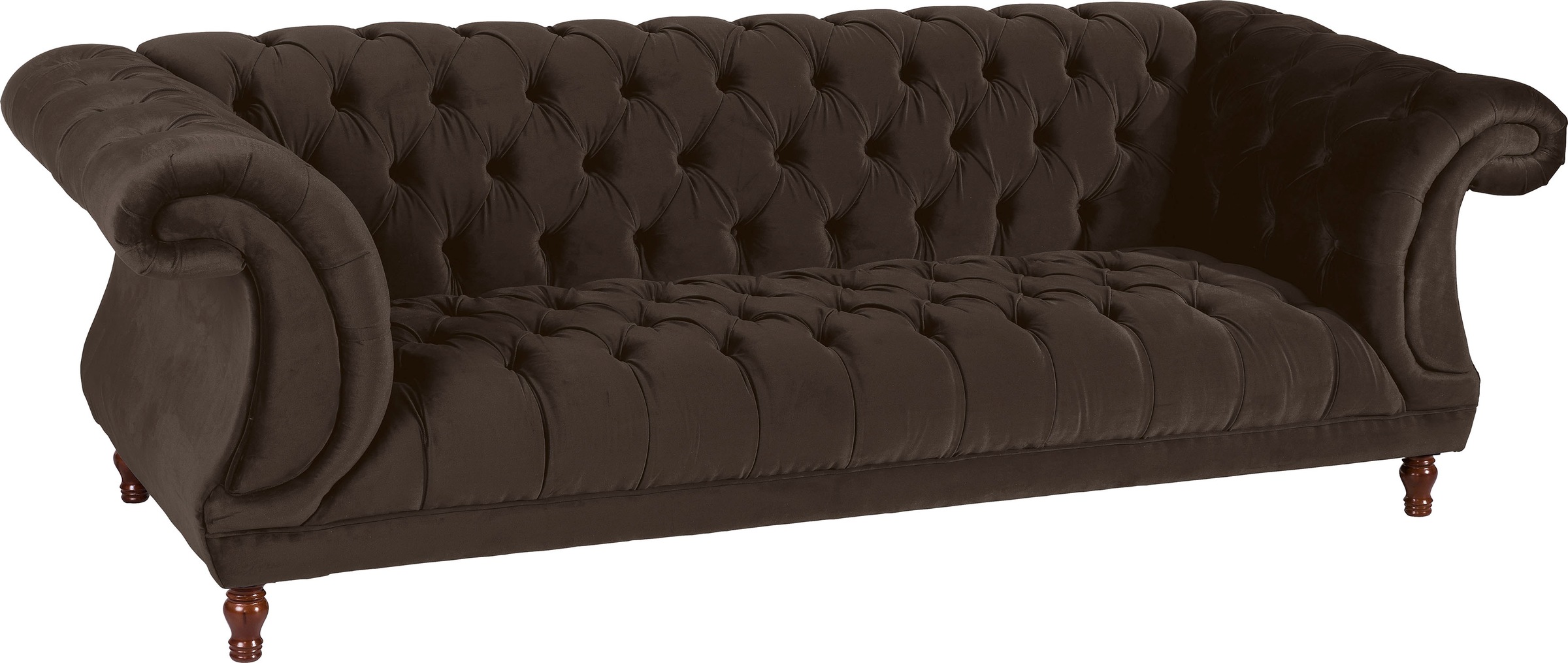 Max Winzer® Chesterfield-Sofa »Isabelle«, Knopfheftung & gedrechselten Füßen in Buche Nussbaum, Breite 260 cm