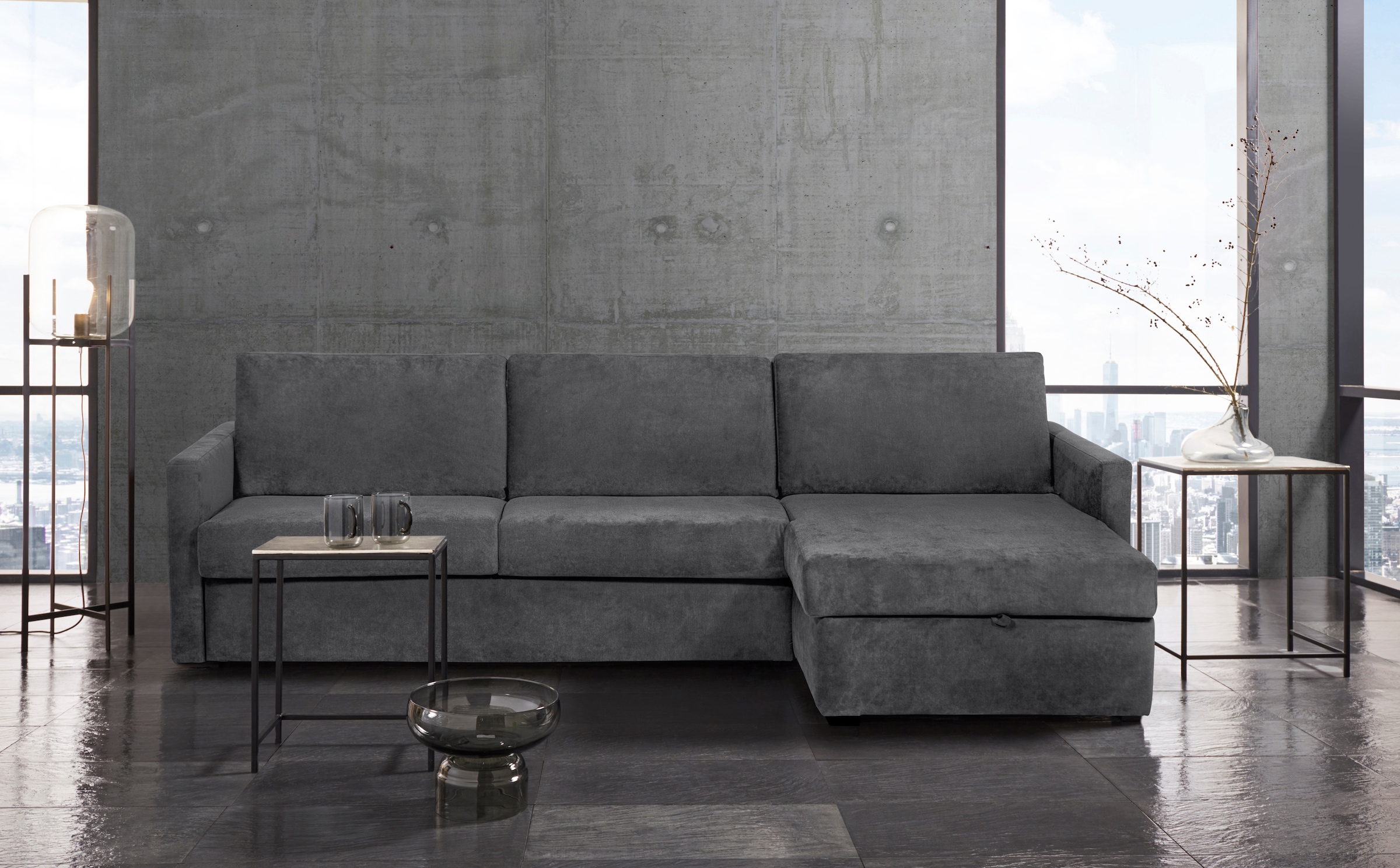 Places of Style Schlafsofa "GOLDPOINT Ecksofa 264 cm, Liegefläche (140/200cm), L-Form,", Bettfunktion, Bonell-Federkernm